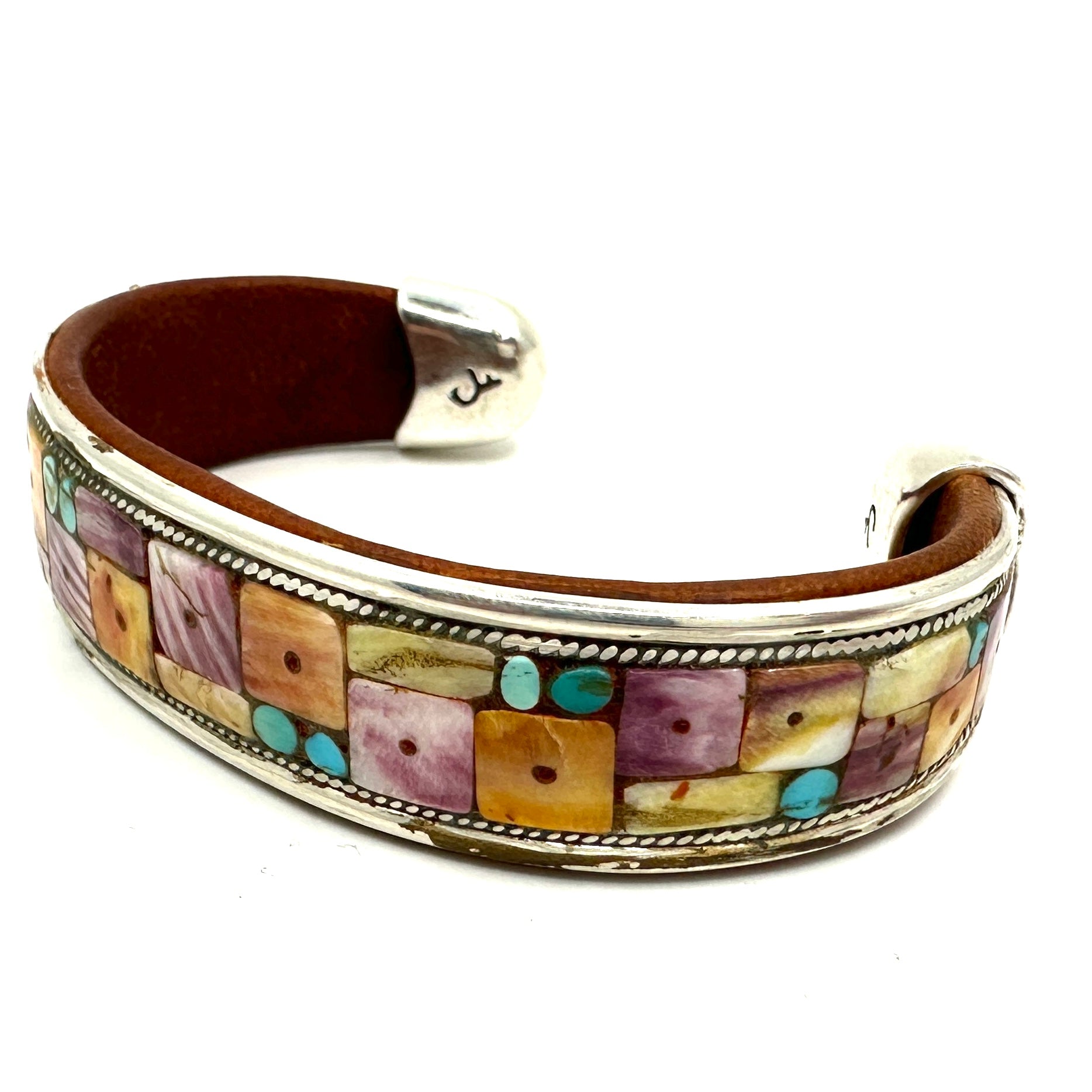 Charlie Favour Turquoise Inlay Cuff with Spiny Oyster Shell Beads