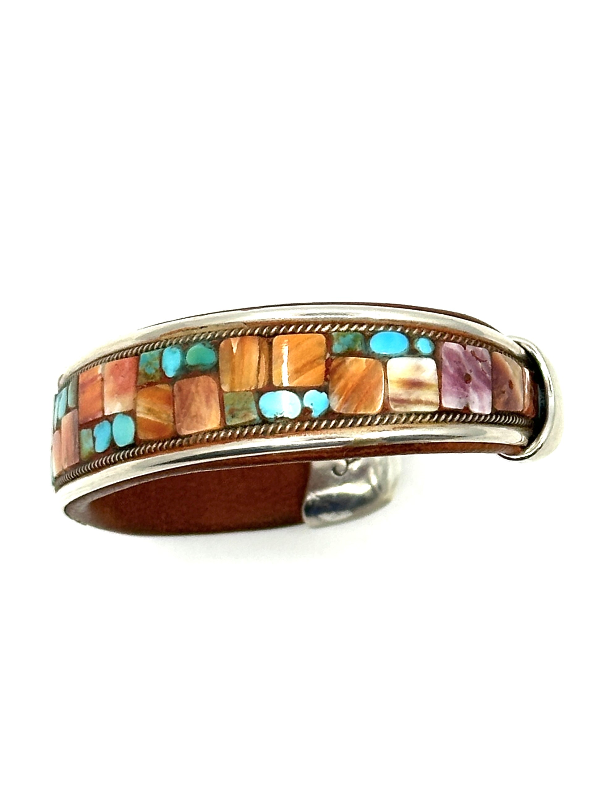 Charlie Favour Turquoise Inlay Cuff with Spiny Oyster Shell