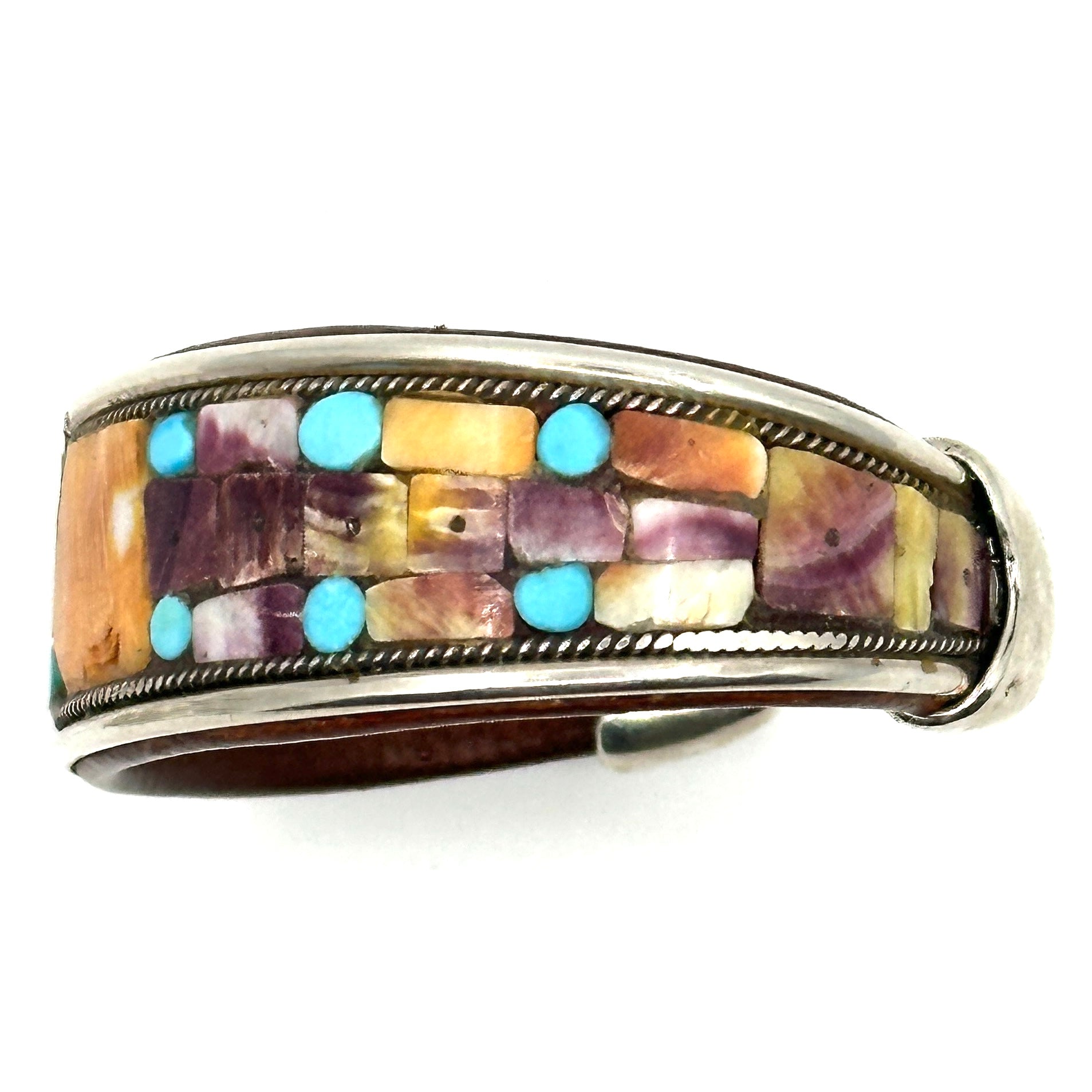 Charlie Favour Turquoise Inlay Cuff with Spiny Oyster Shell