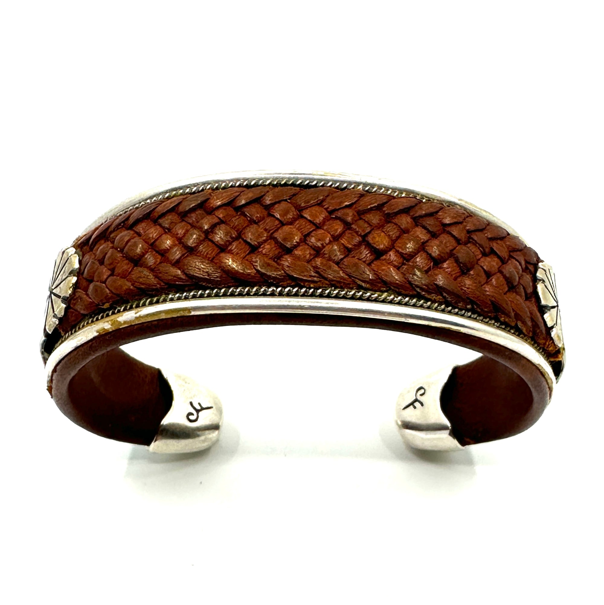 Charlie Favour Braided Leather, Turquoise and Silver Cuff