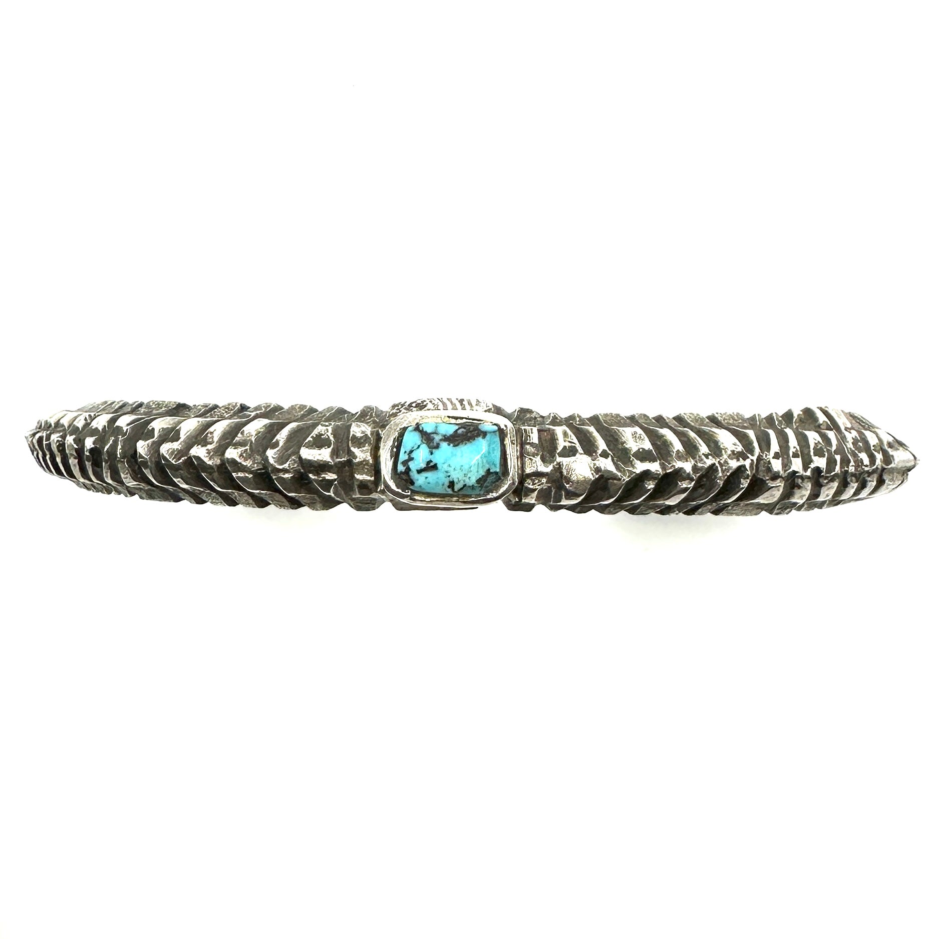 Jock Favour Textured Coin Silver Stacker Bracelet with Turquoise