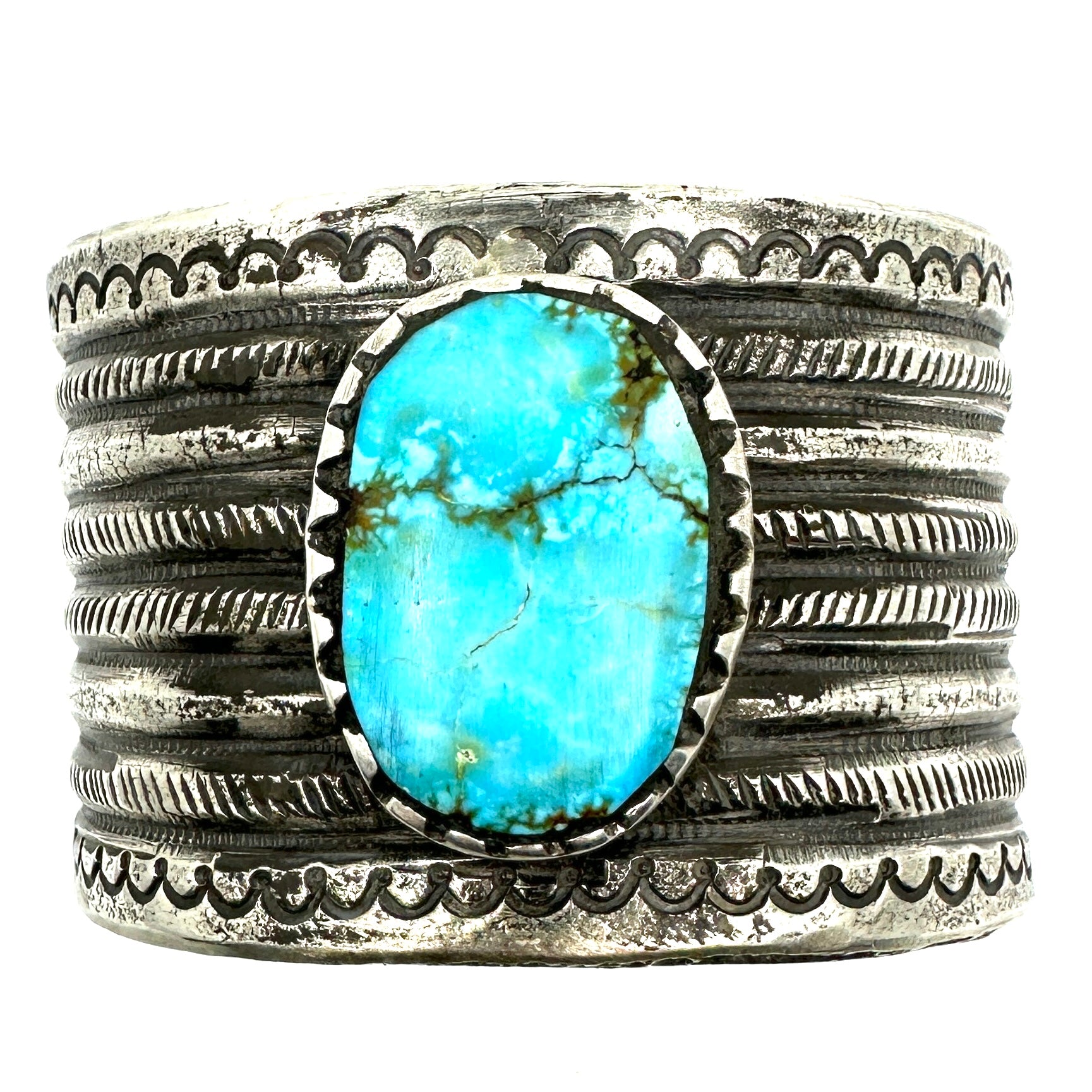 Jock Favour Heavy Coin Silver Rope Cuff with Turquoise