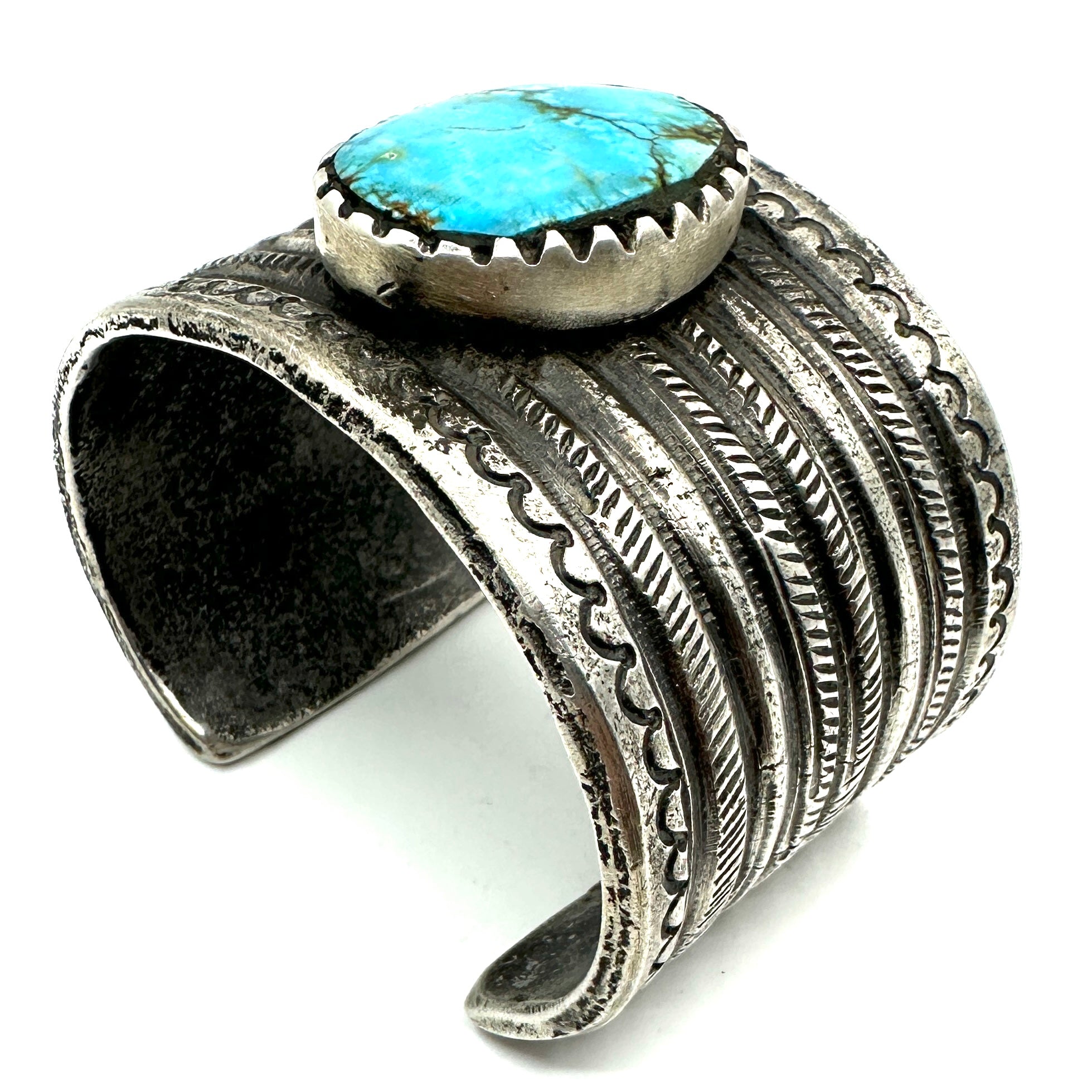 Jock Favour Heavy Coin Silver Rope Cuff with Turquoise