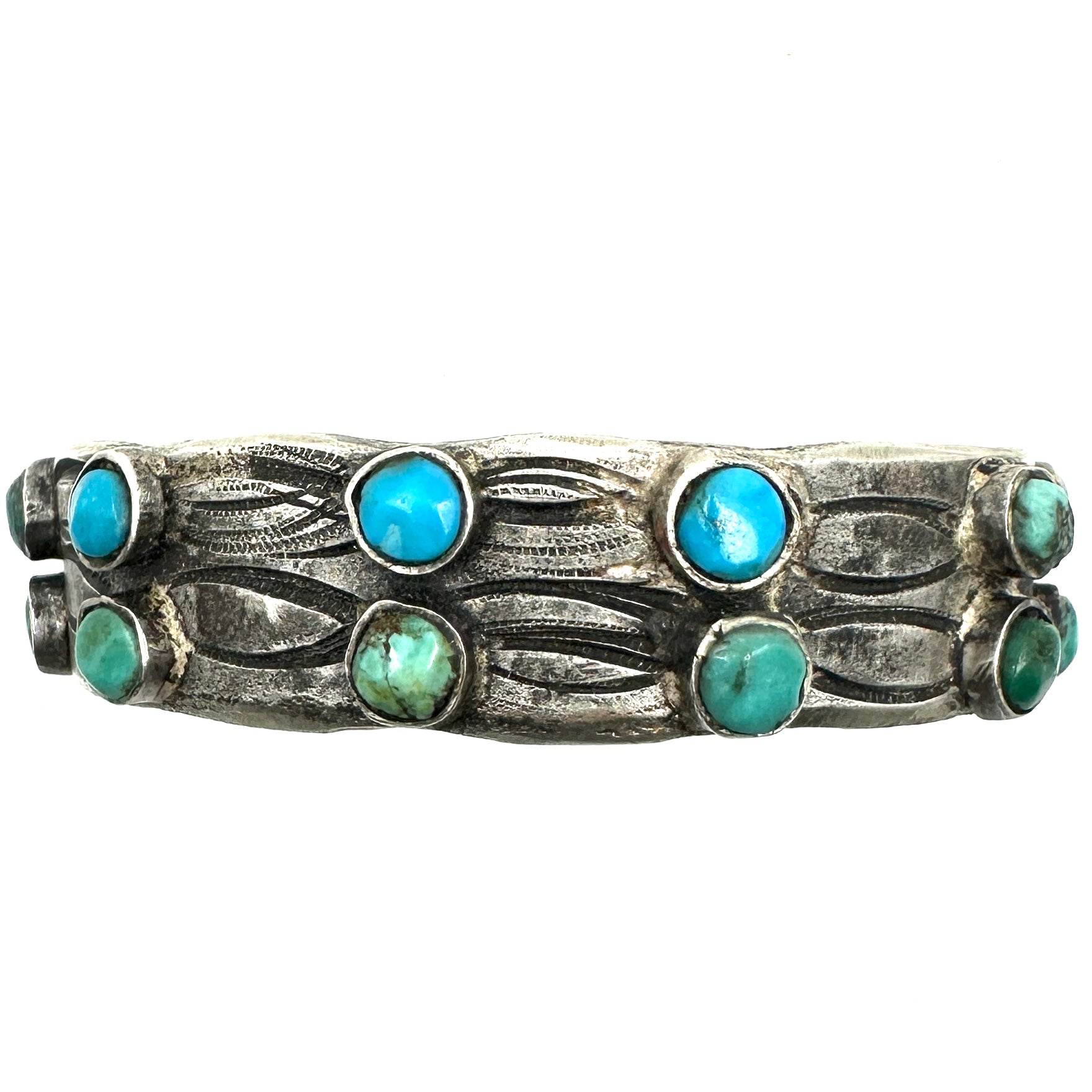 Jock Favour Coin Silver Scalloped Double Row Multi Stone Bracelet