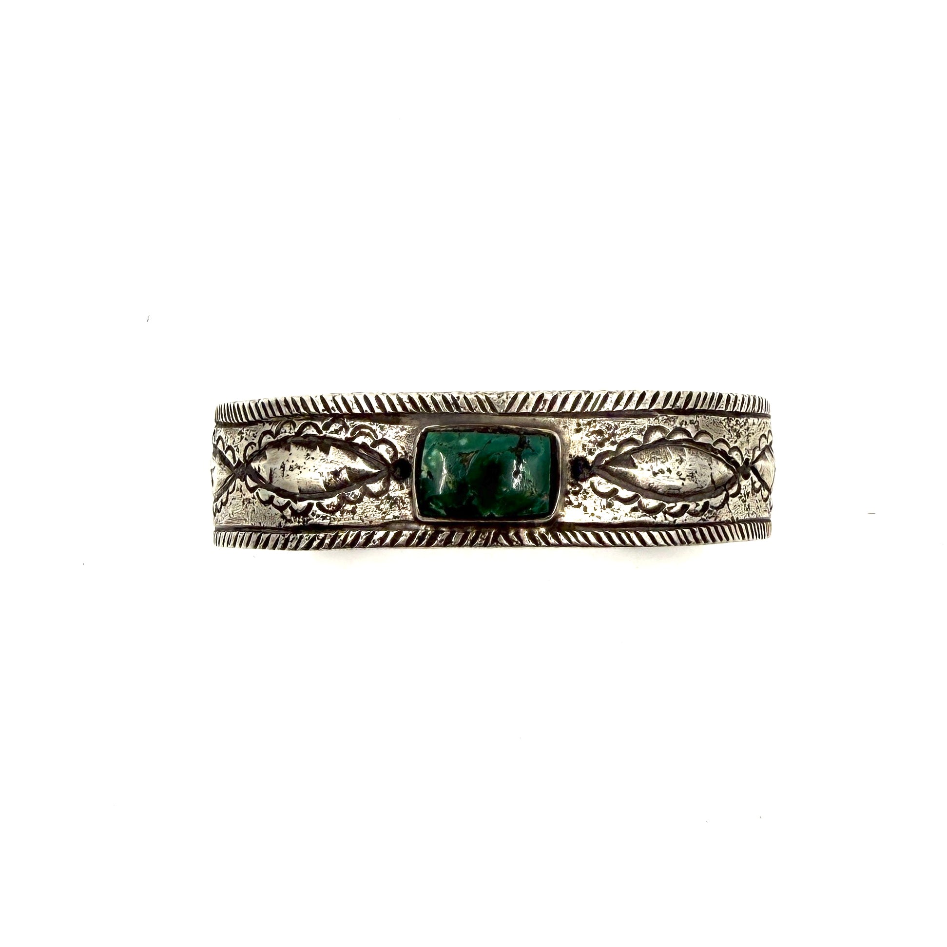 Jock Favour Coin Silver Repoussé Cuff with Green Turquoise