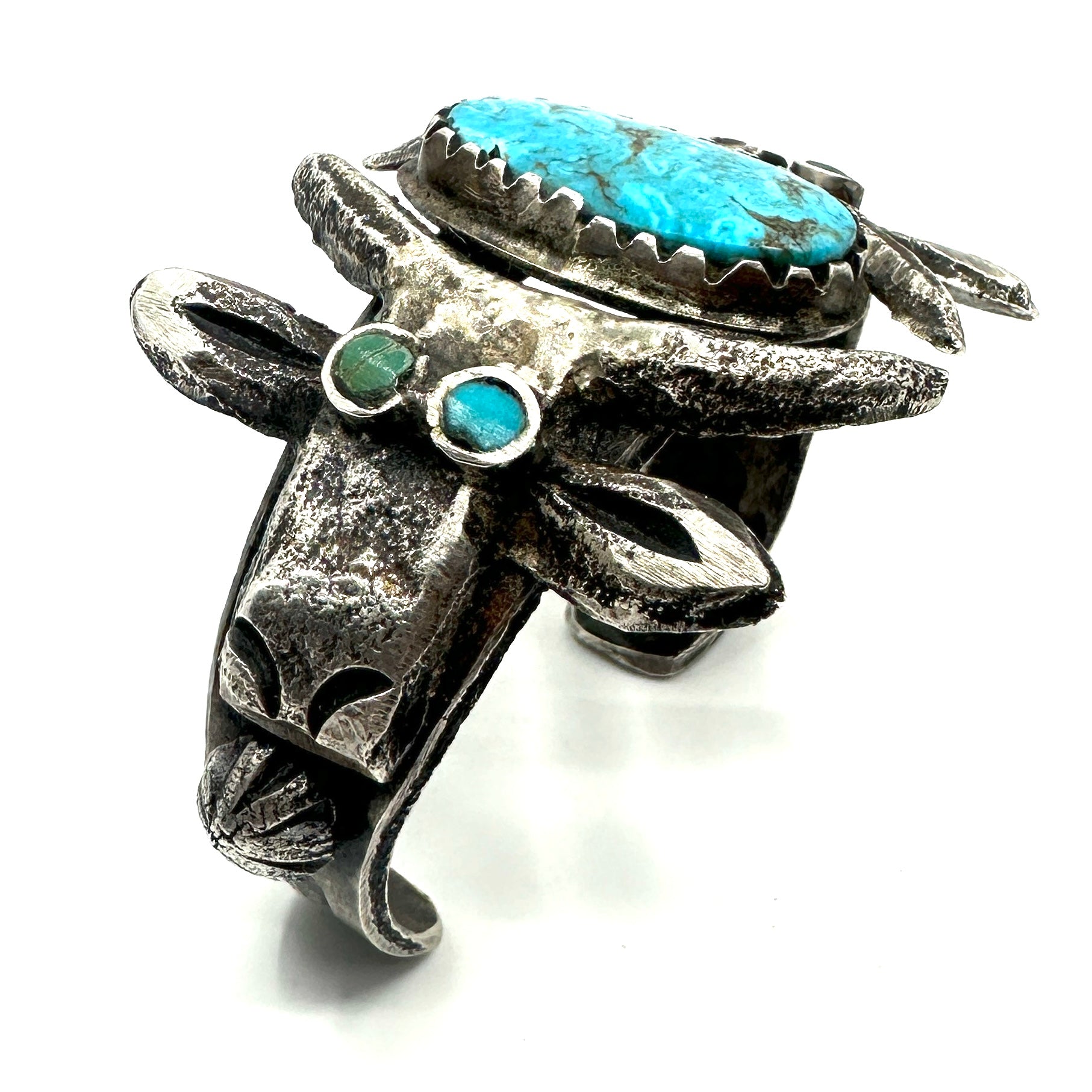 Jock Favour Large Cow Head Bracelet with Large Turquoise Cab