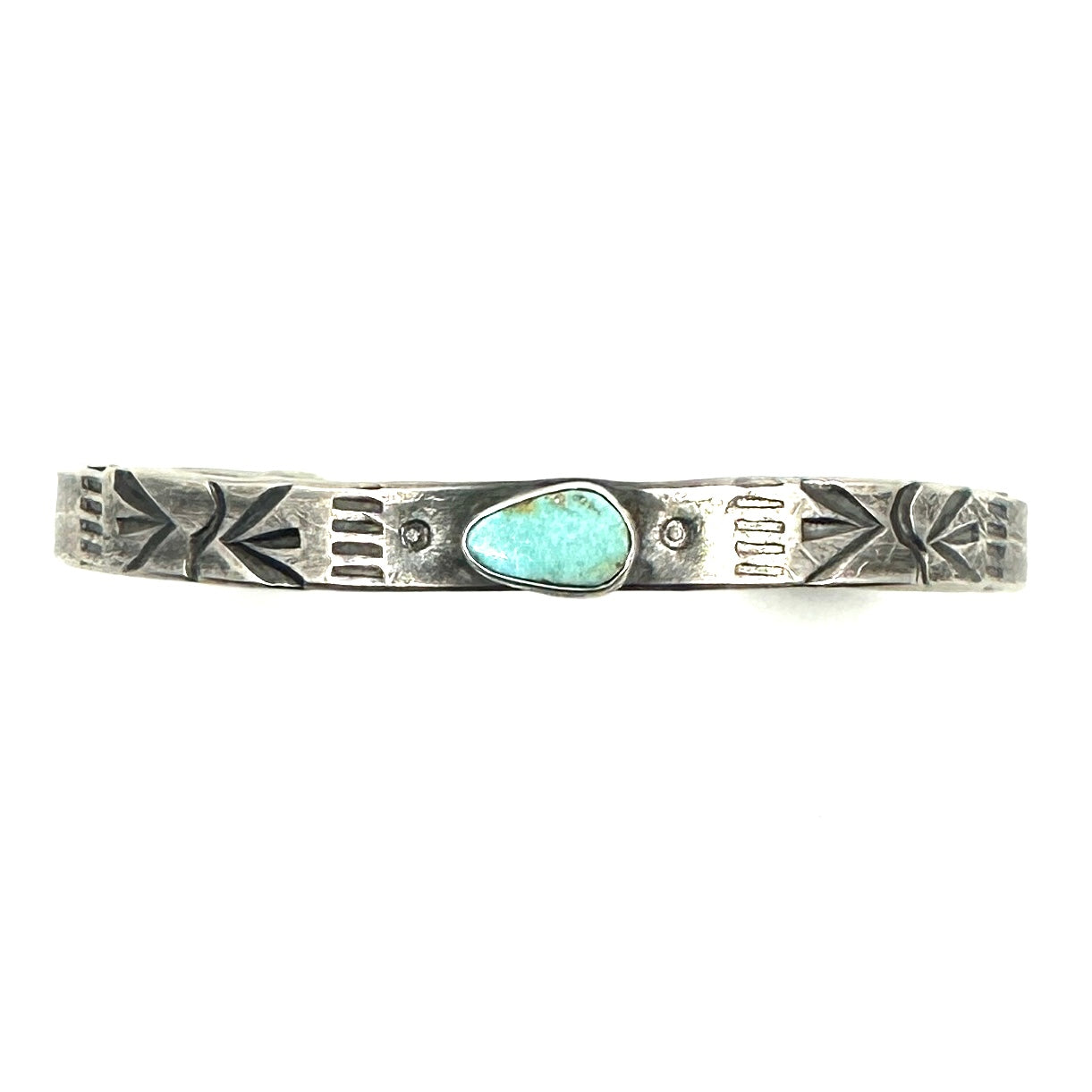Tracey Belt Sterling Silver Stamped Stacker Bracelet with Cripple Creek Turquoise
