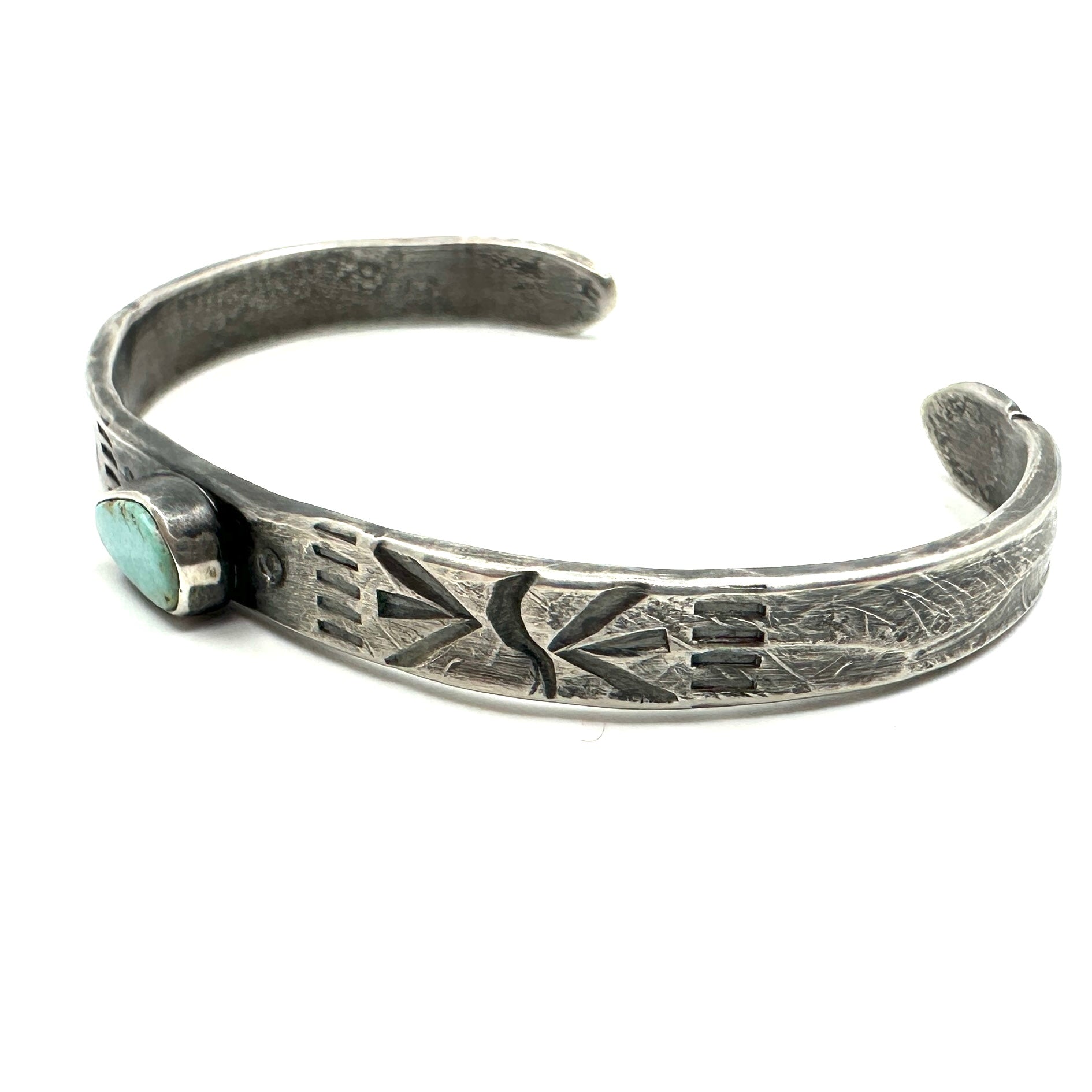 Tracey Belt Sterling Silver Stamped Stacker Bracelet with Cripple Creek Turquoise