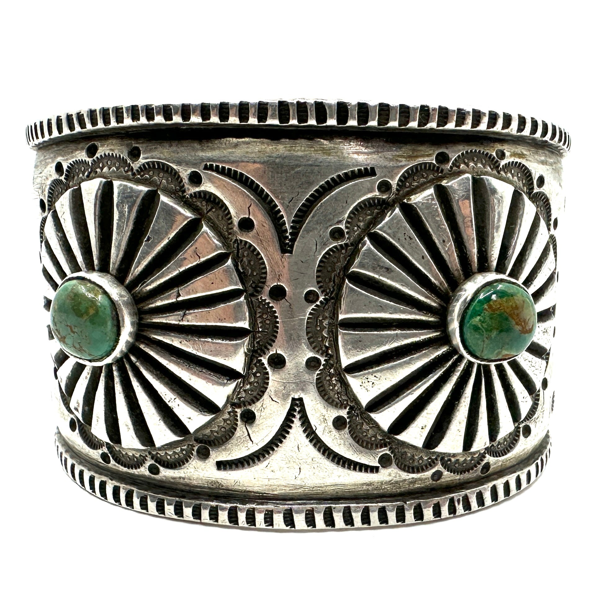 Troy Oviedo Coin Silver Cuff with Cheyenne Turquoise