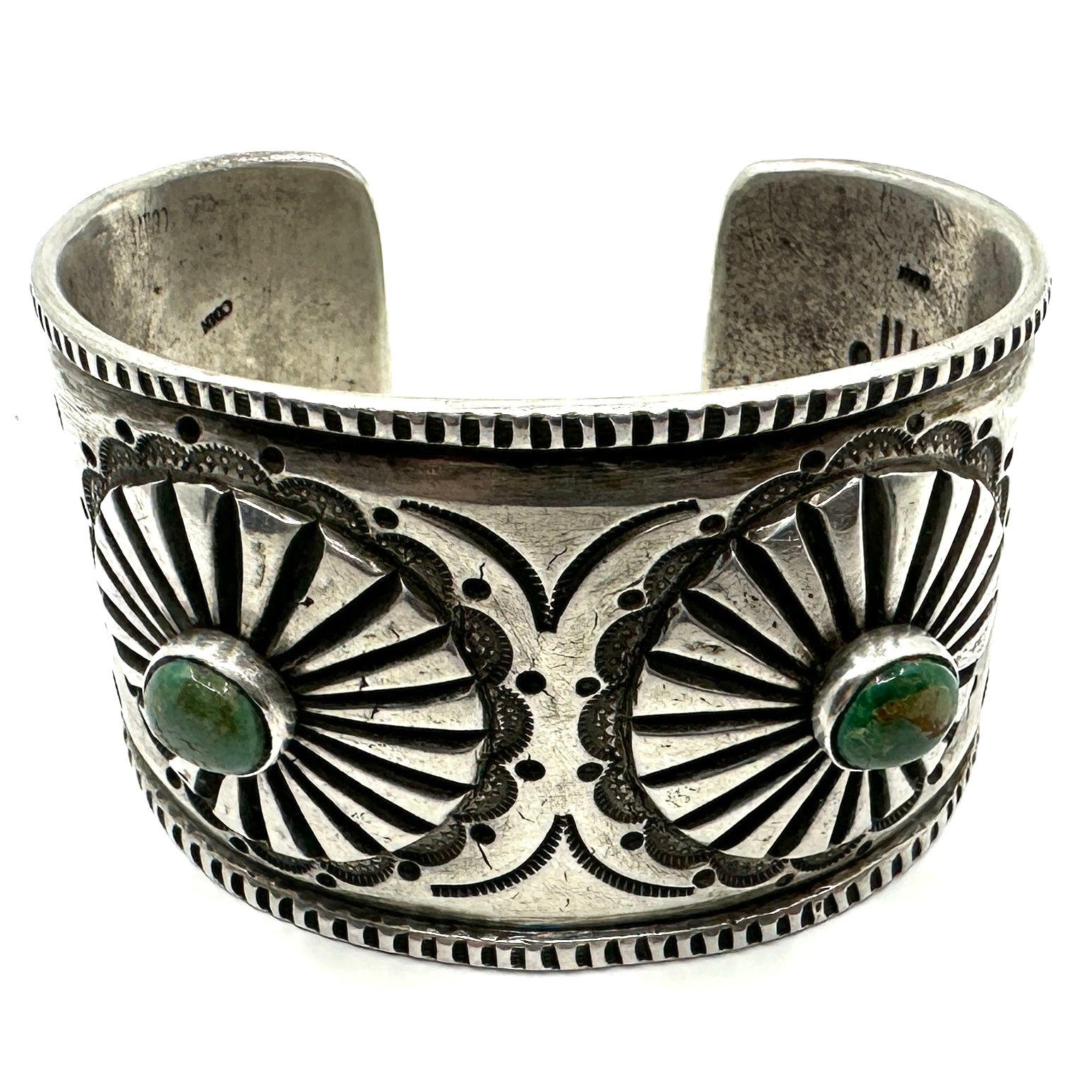 Troy Oviedo Coin Silver Cuff with Cheyenne Turquoise