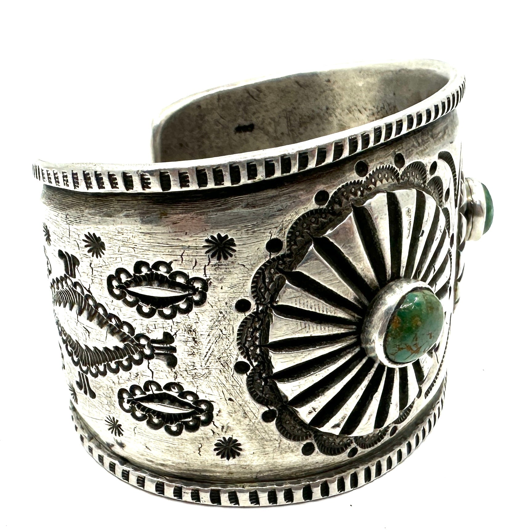 Troy Oviedo Coin Silver Cuff with Cheyenne Turquoise