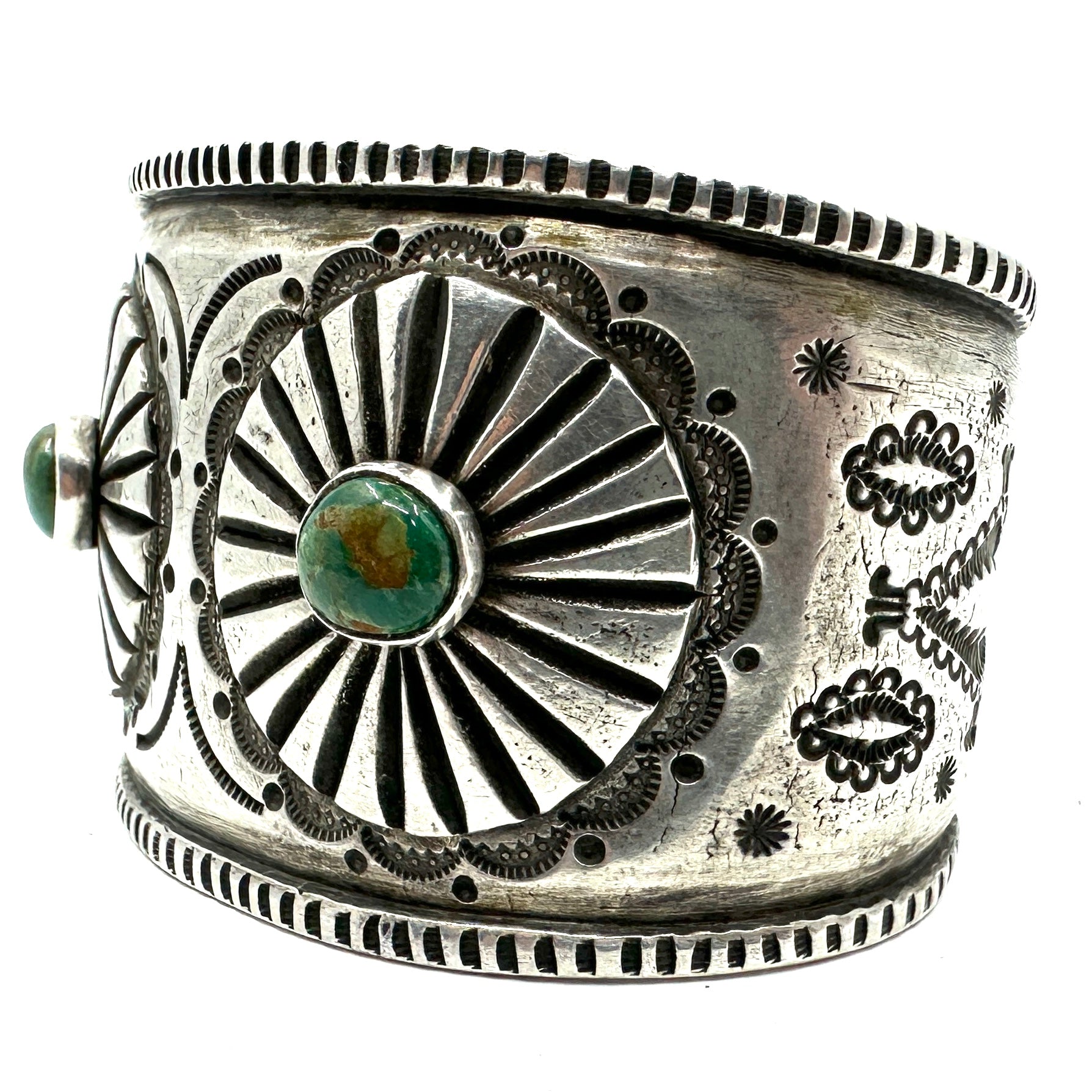Troy Oviedo Coin Silver Cuff with Cheyenne Turquoise