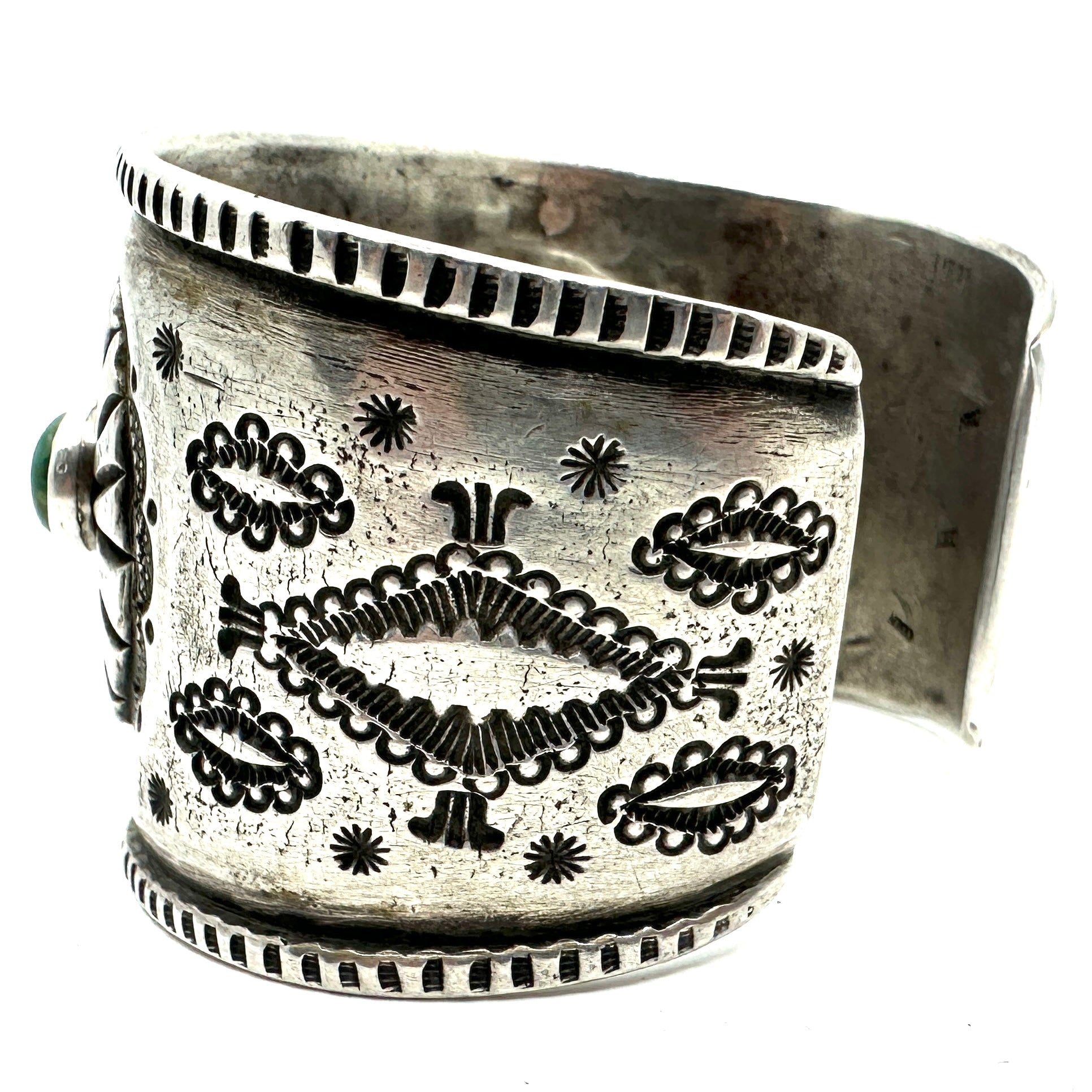 Troy Oviedo Coin Silver Cuff with Cheyenne Turquoise