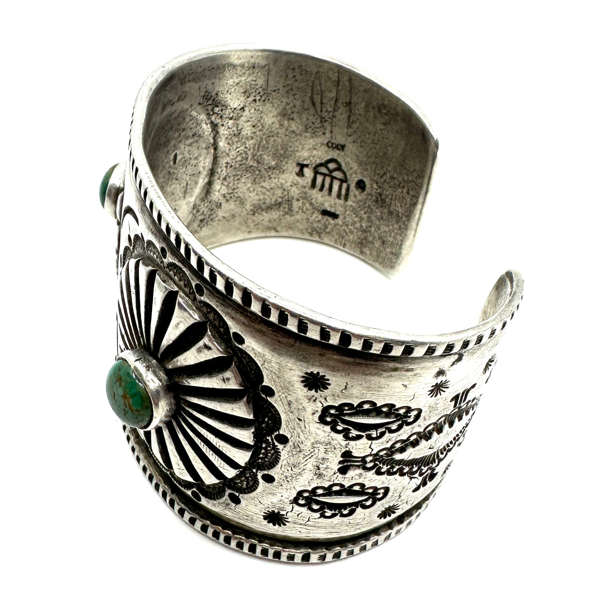 Troy Oviedo Coin Silver Cuff with Cheyenne Turquoise