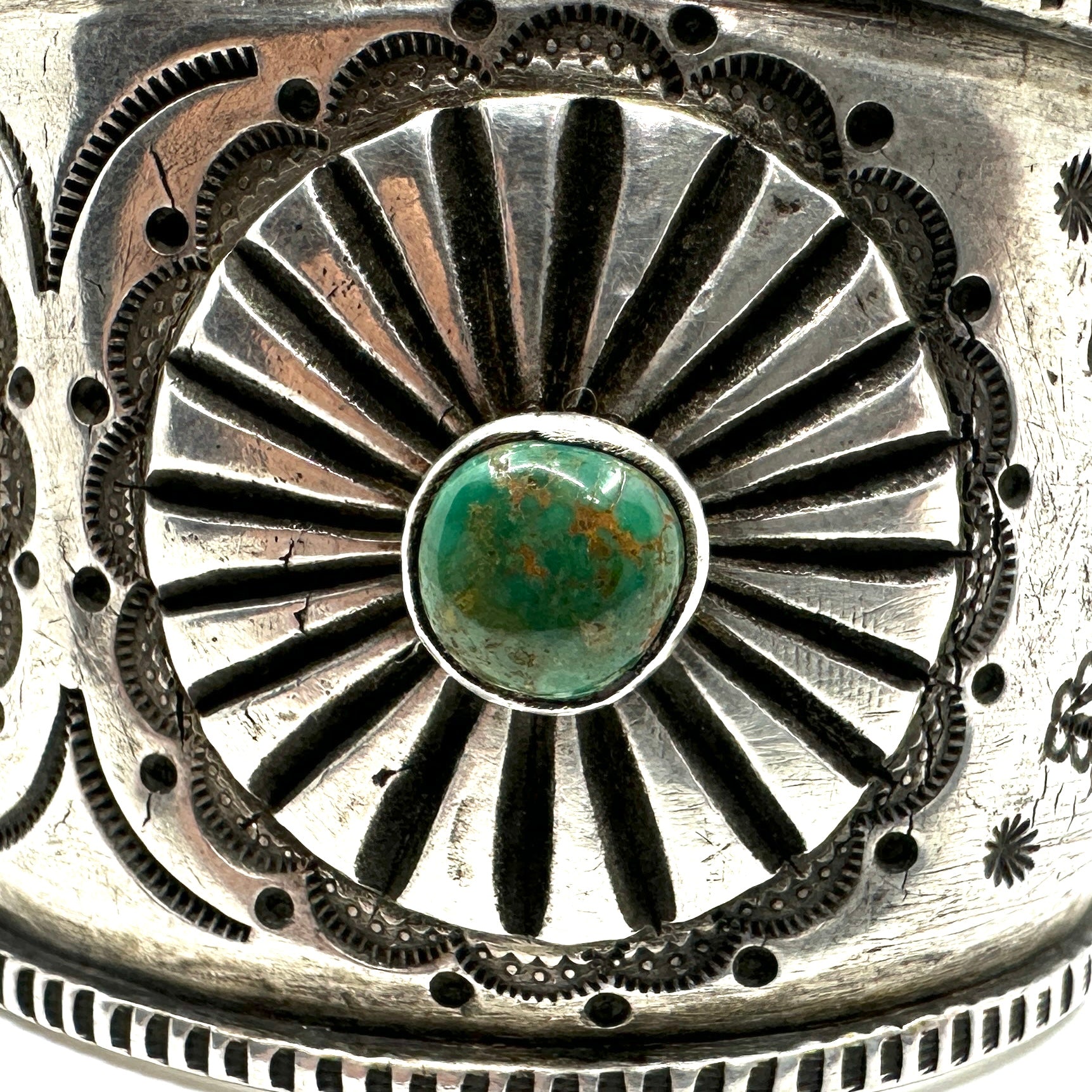 Troy Oviedo Coin Silver Cuff with Cheyenne Turquoise