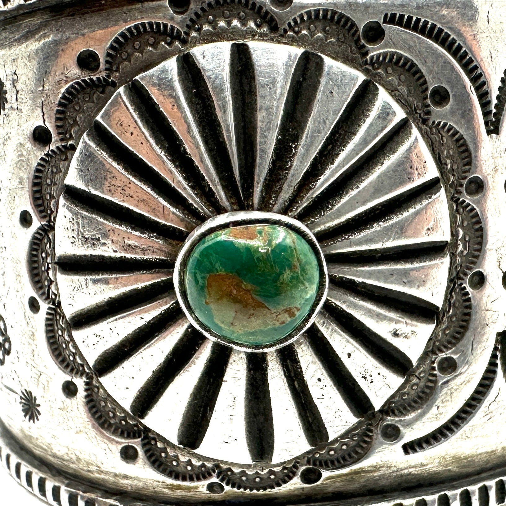 Troy Oviedo Coin Silver Cuff with Cheyenne Turquoise