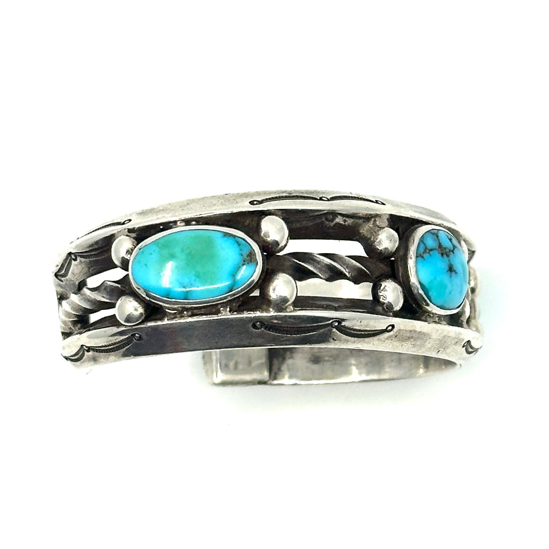 Vintage Double Carinated Twist Wire Cuff with Turquoise