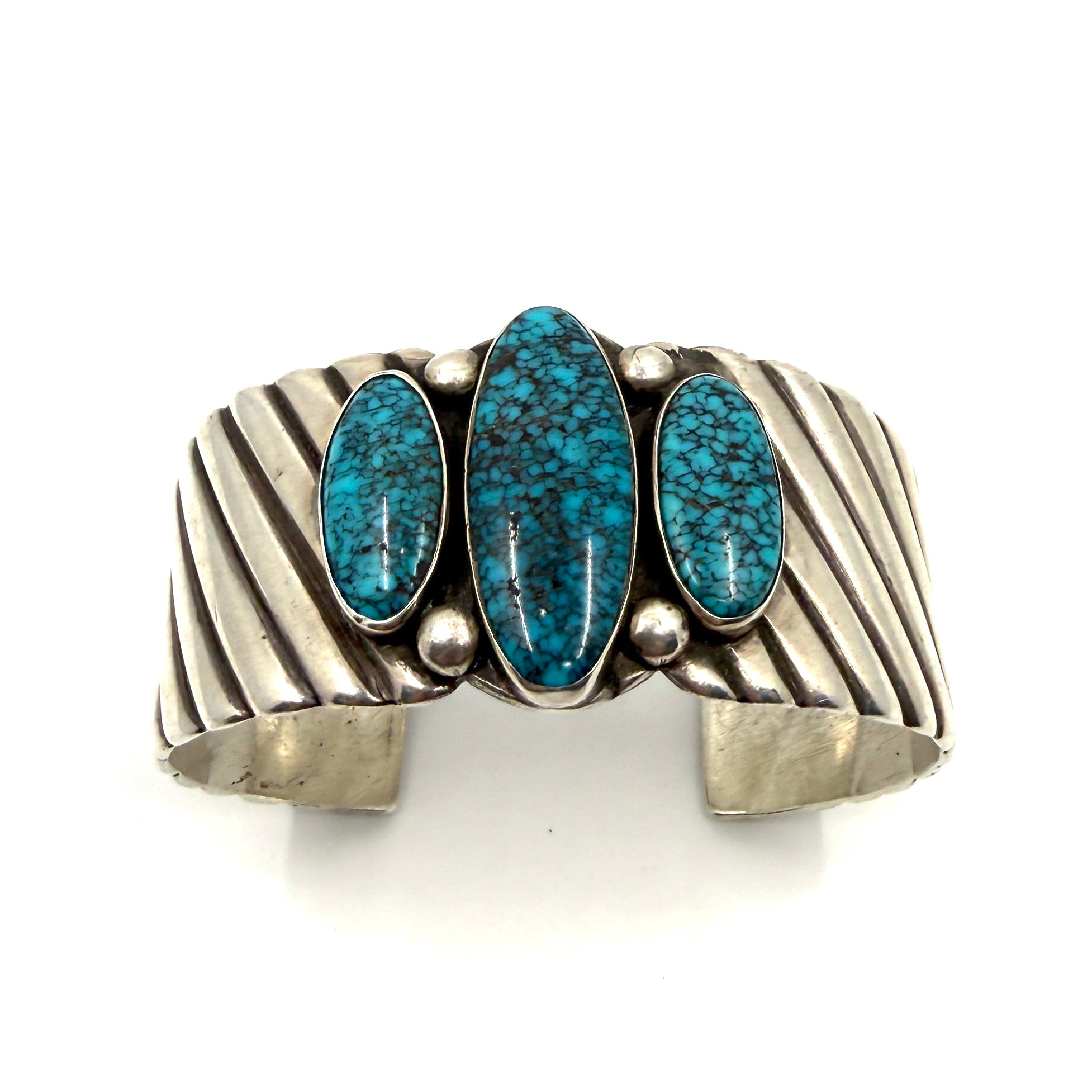 Vintage Navajo Guild Filed Bracelet with High Grade Lone Mountain Turquoise