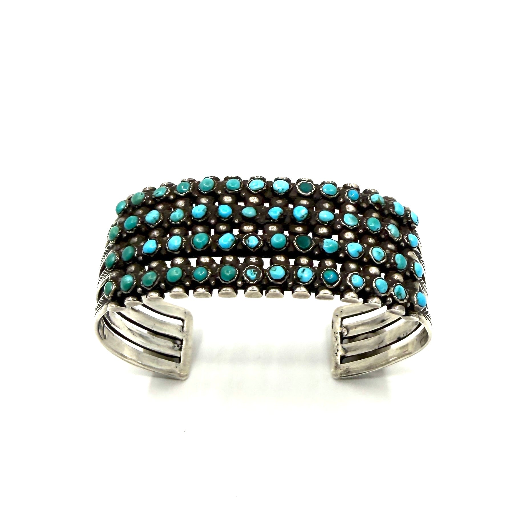 Vintage Zuni Four Row Snake Eye Bracelet 56 Turquoise Stones