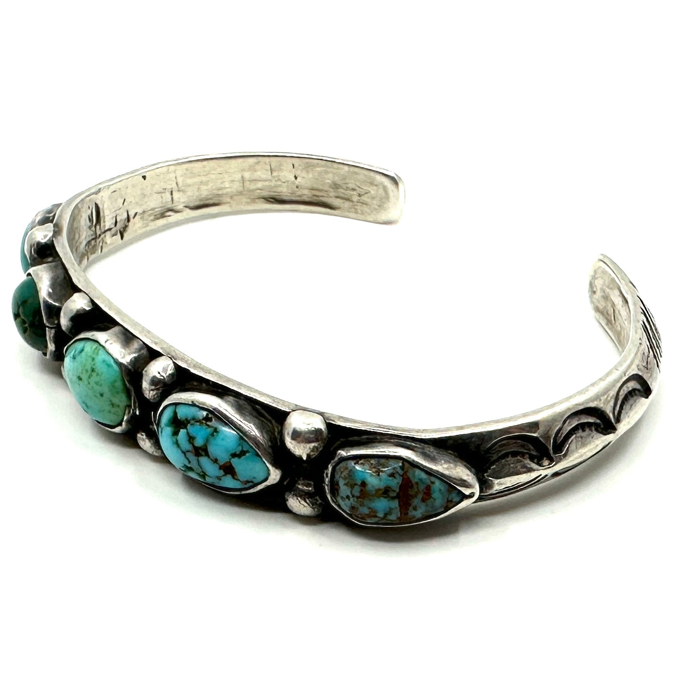 Vintage Ingot Carinated Stacker with 5 Nevada Turquoise Stones