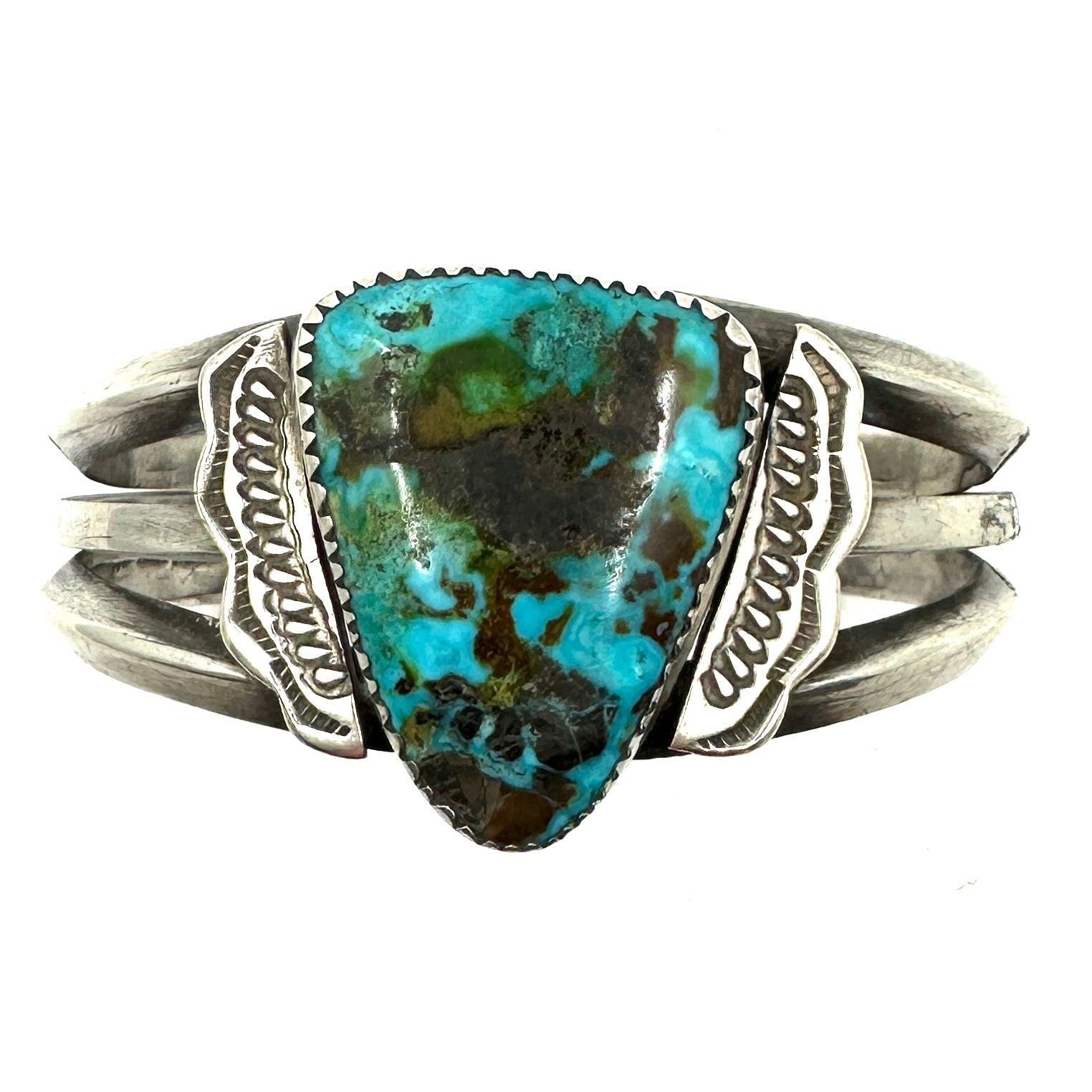 Vintage Split Shank Ingot Bracelet with Large Turquoise Cab