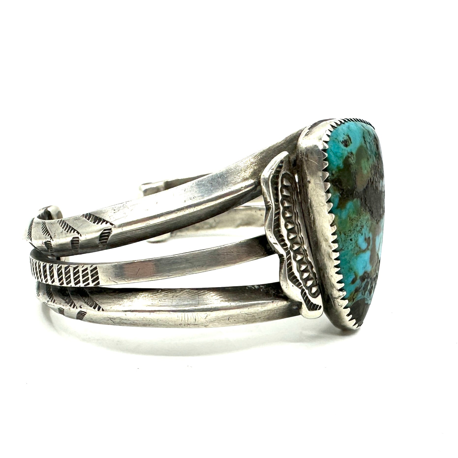 Vintage Split Shank Ingot Bracelet with Large Turquoise Cab