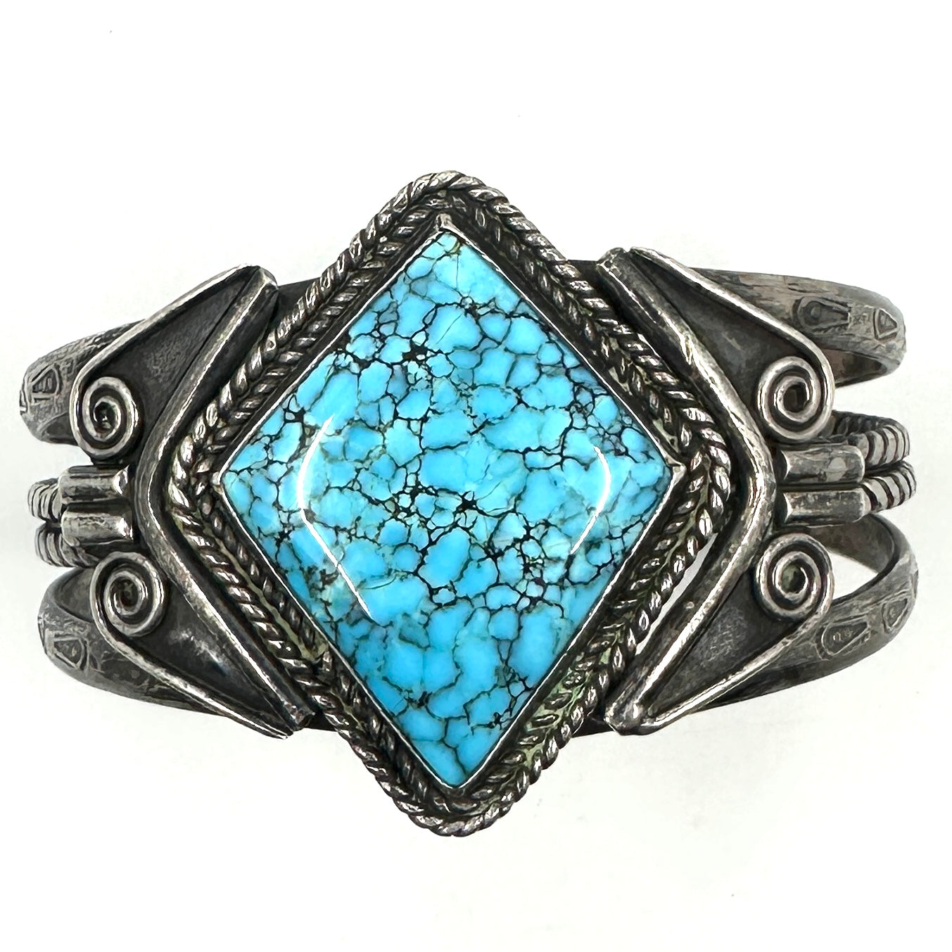 Vintage Split Shank Bracelet with Twist Wire and Number 8 Turquoise