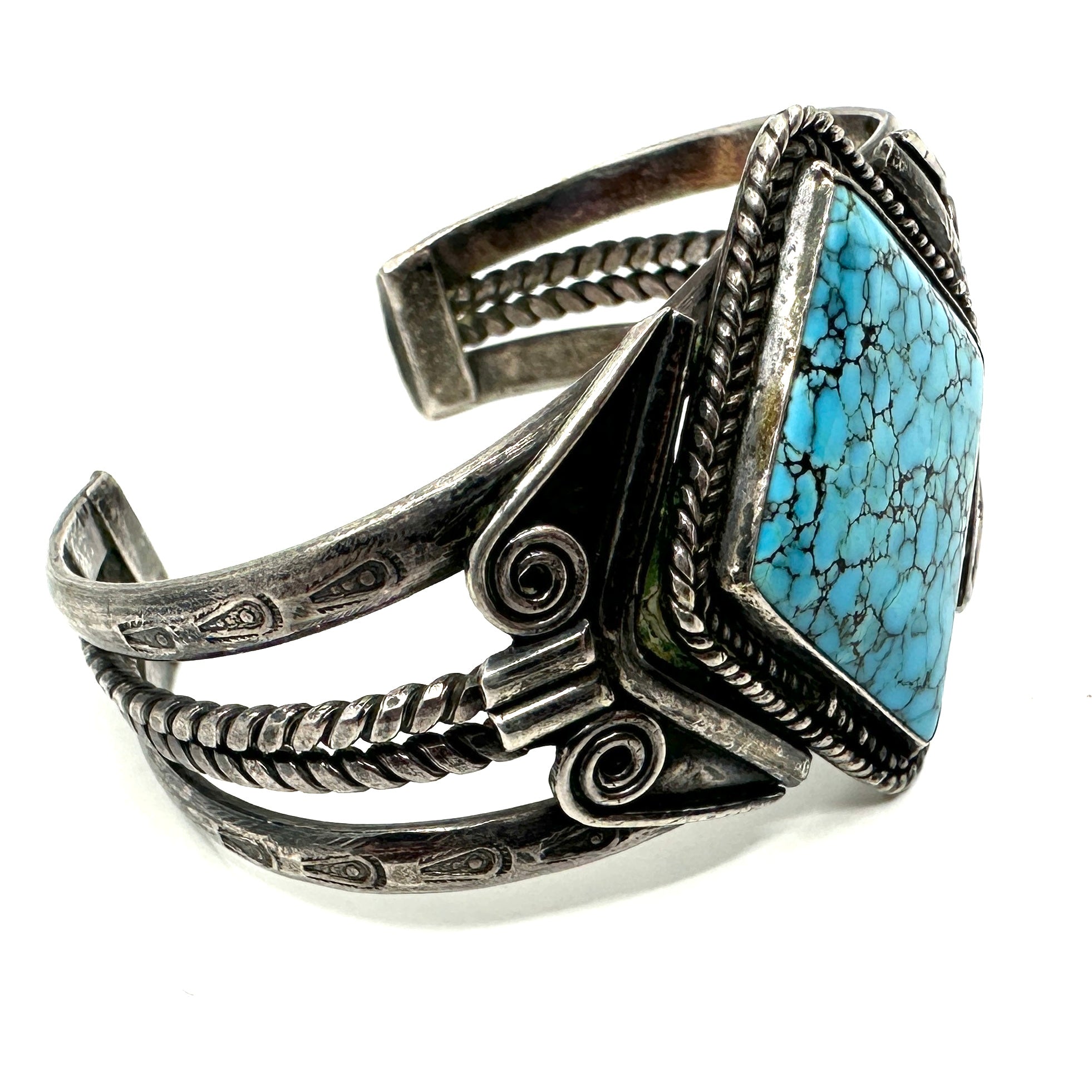 Vintage Split Shank Bracelet with Twist Wire and Number 8 Turquoise