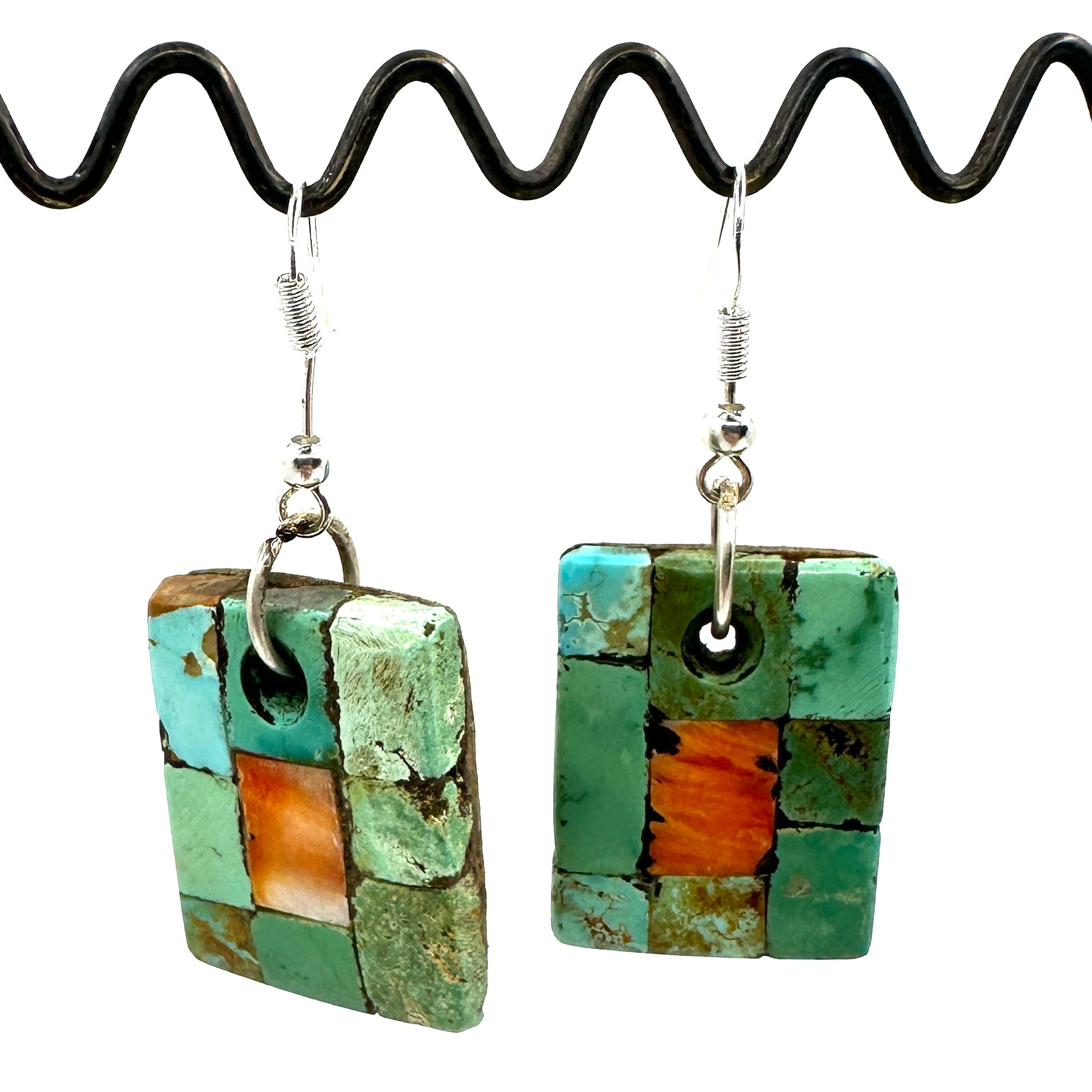 Mosaic Turquoise and Spiny Oyster Shell Earrings