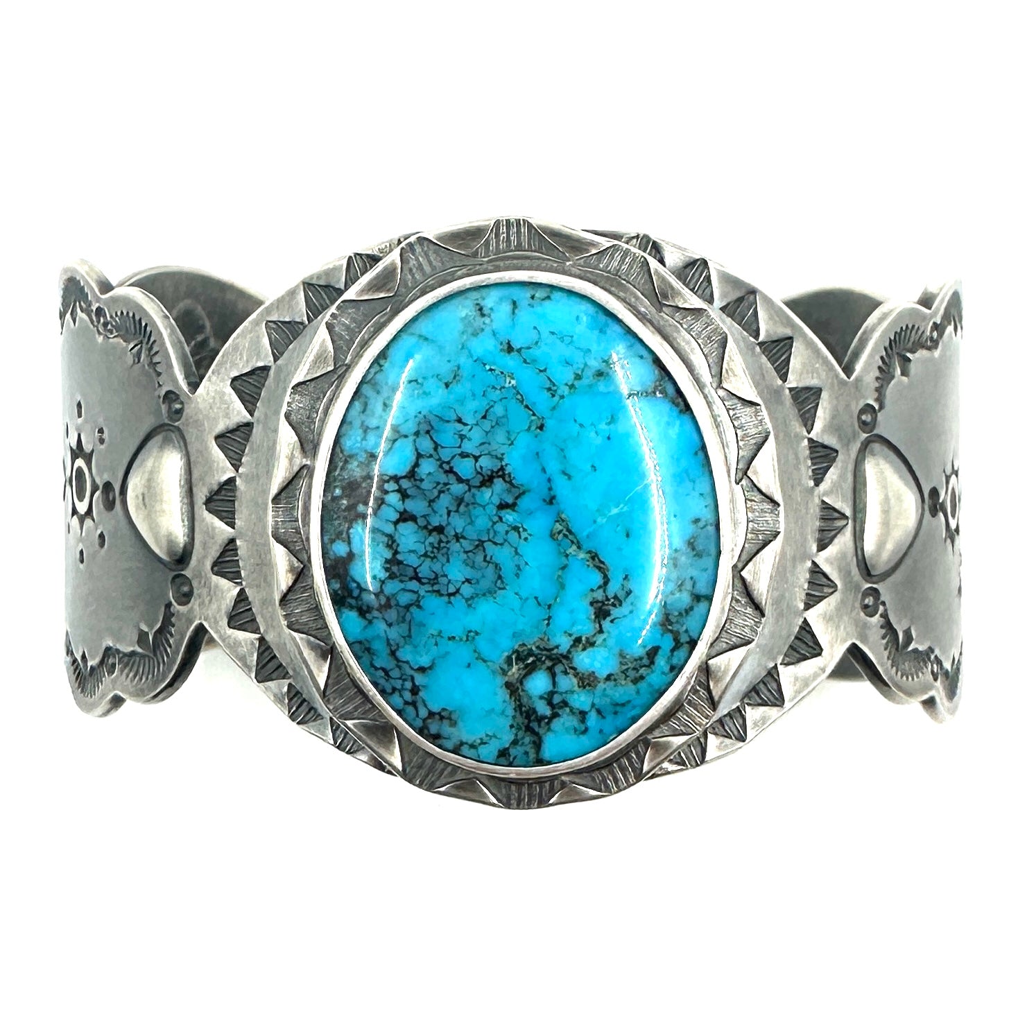 Tracey Belt Sterling Silver Scalloped Cuff with Mexican Turquoise