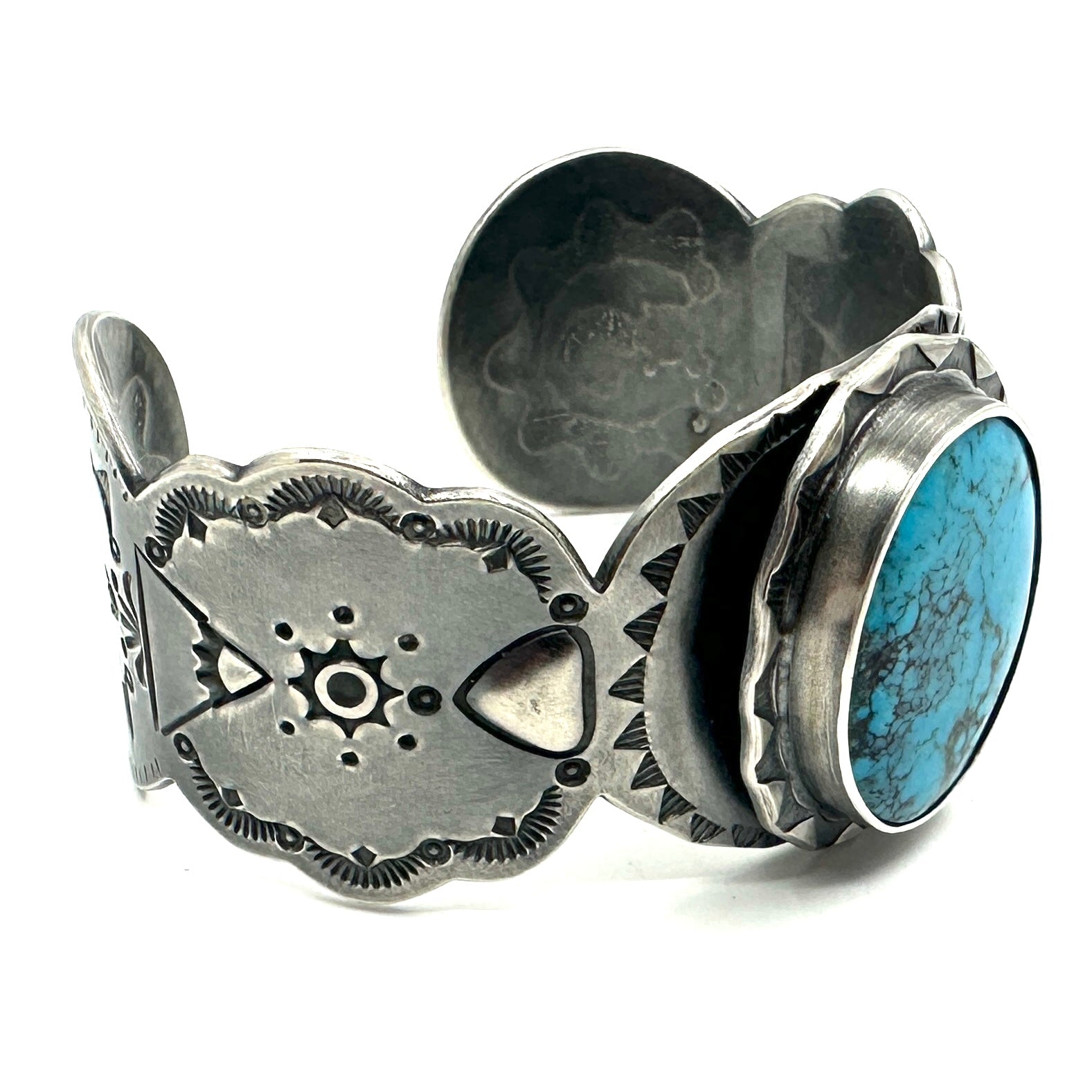 Tracey Belt Sterling Silver Scalloped Cuff with Mexican Turquoise