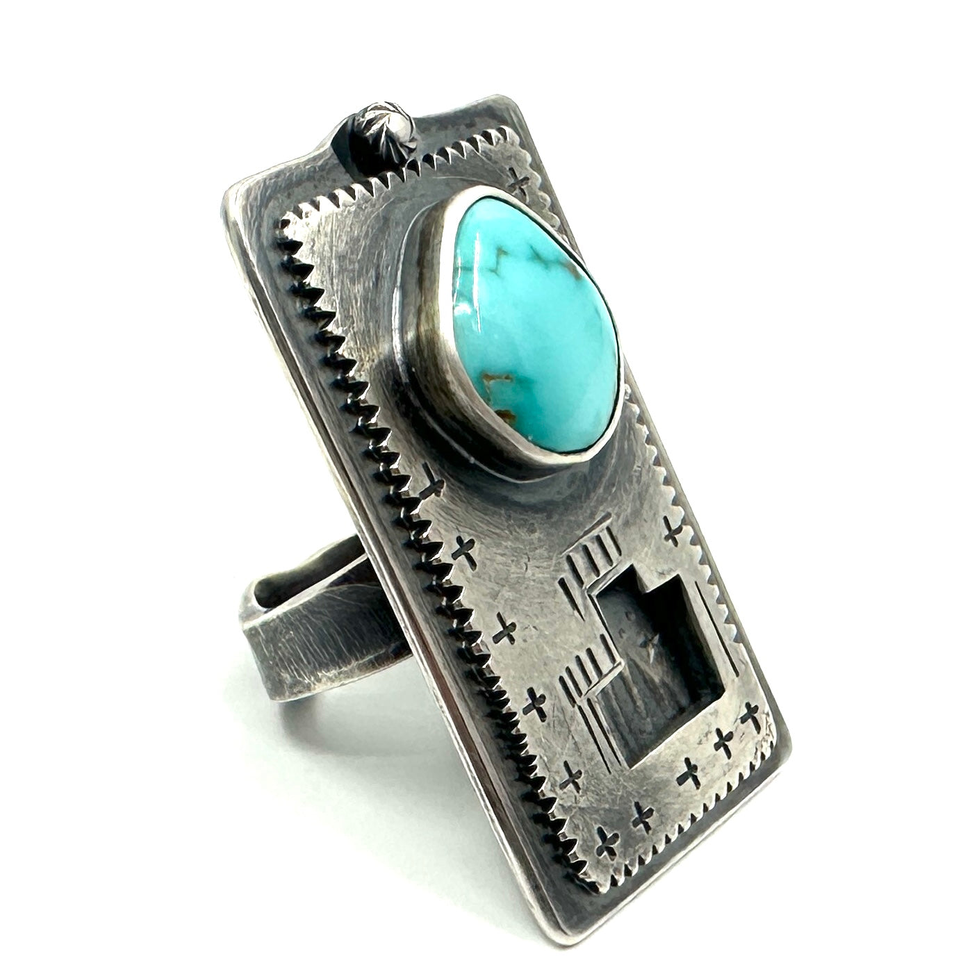 Tracey Belt Palenque Ring with Blue Jay Mountain Turquoise