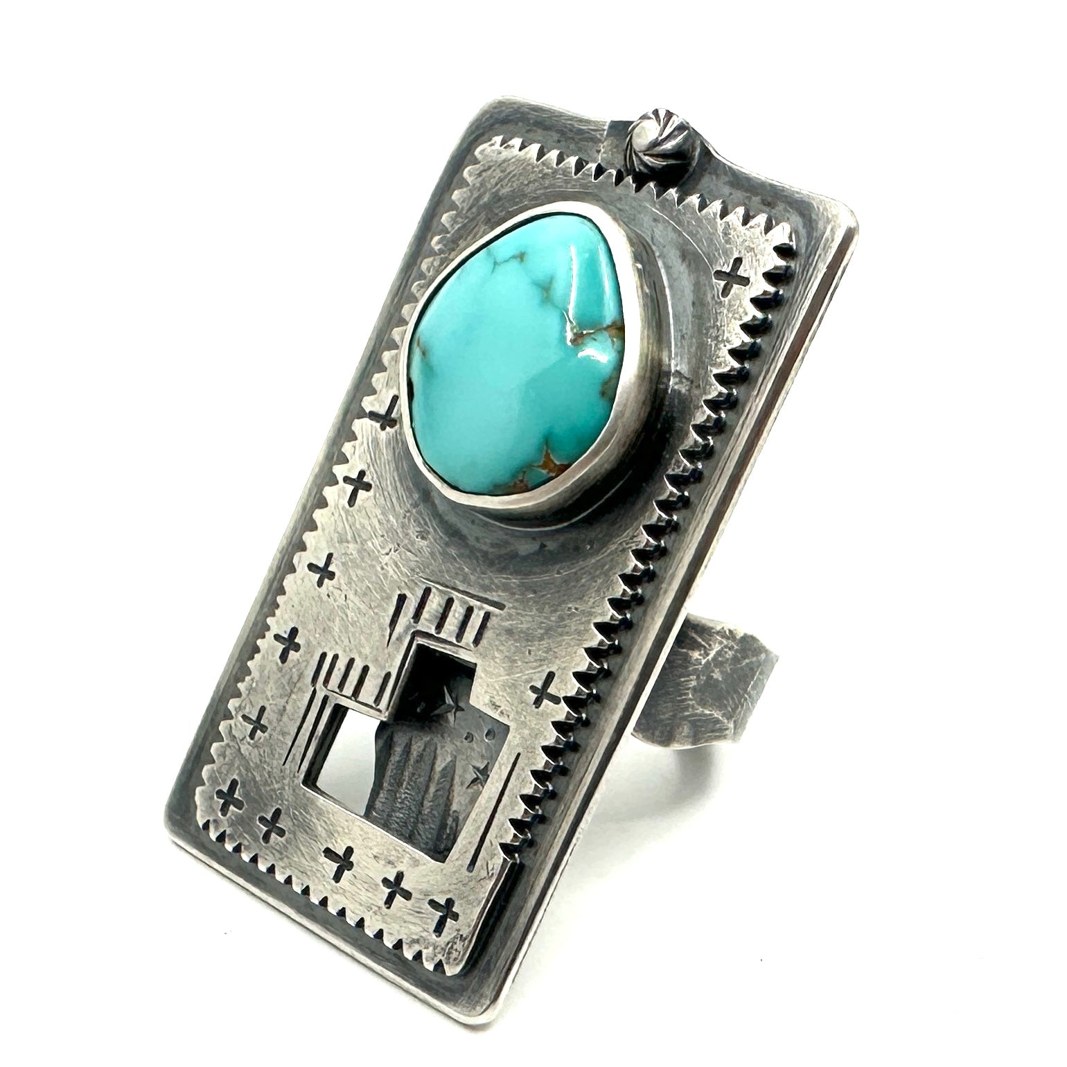 Tracey Belt Palenque Ring with Blue Jay Mountain Turquoise