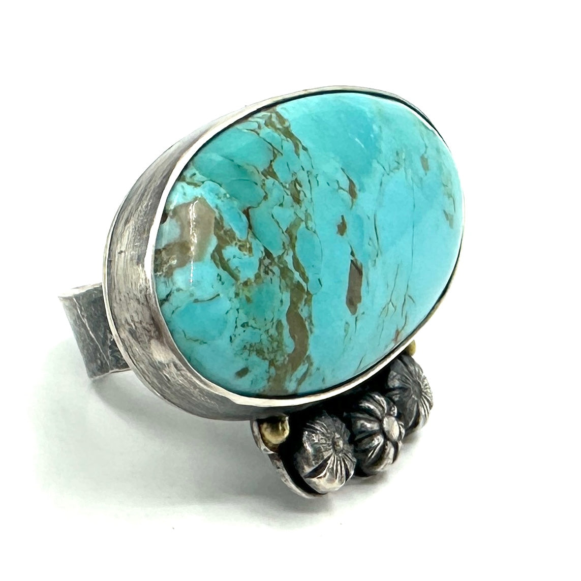 Tracey Belt Three Flower Statement Ring with Turquoise and Gold