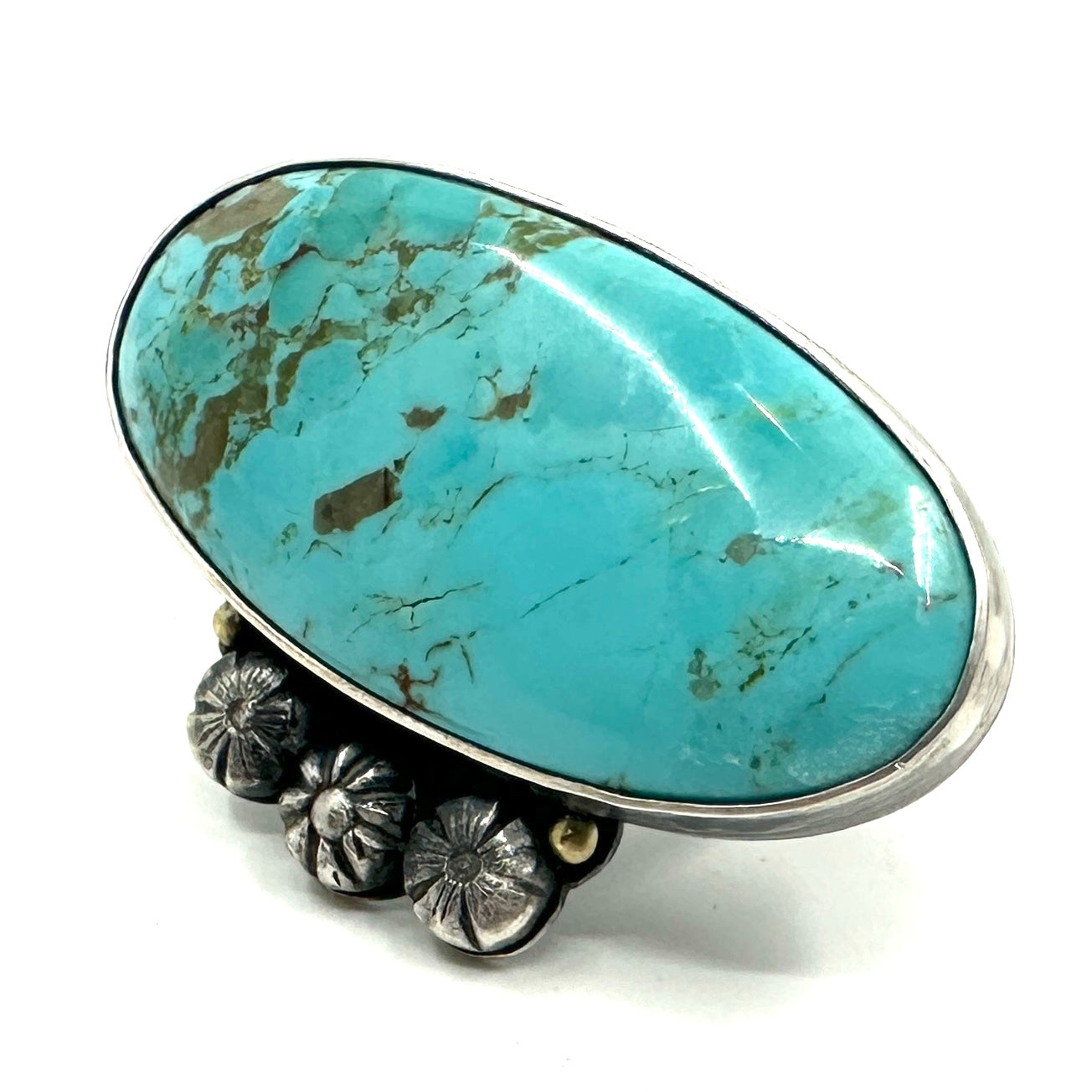 Tracey Belt Three Flower Statement Ring with Turquoise and Gold