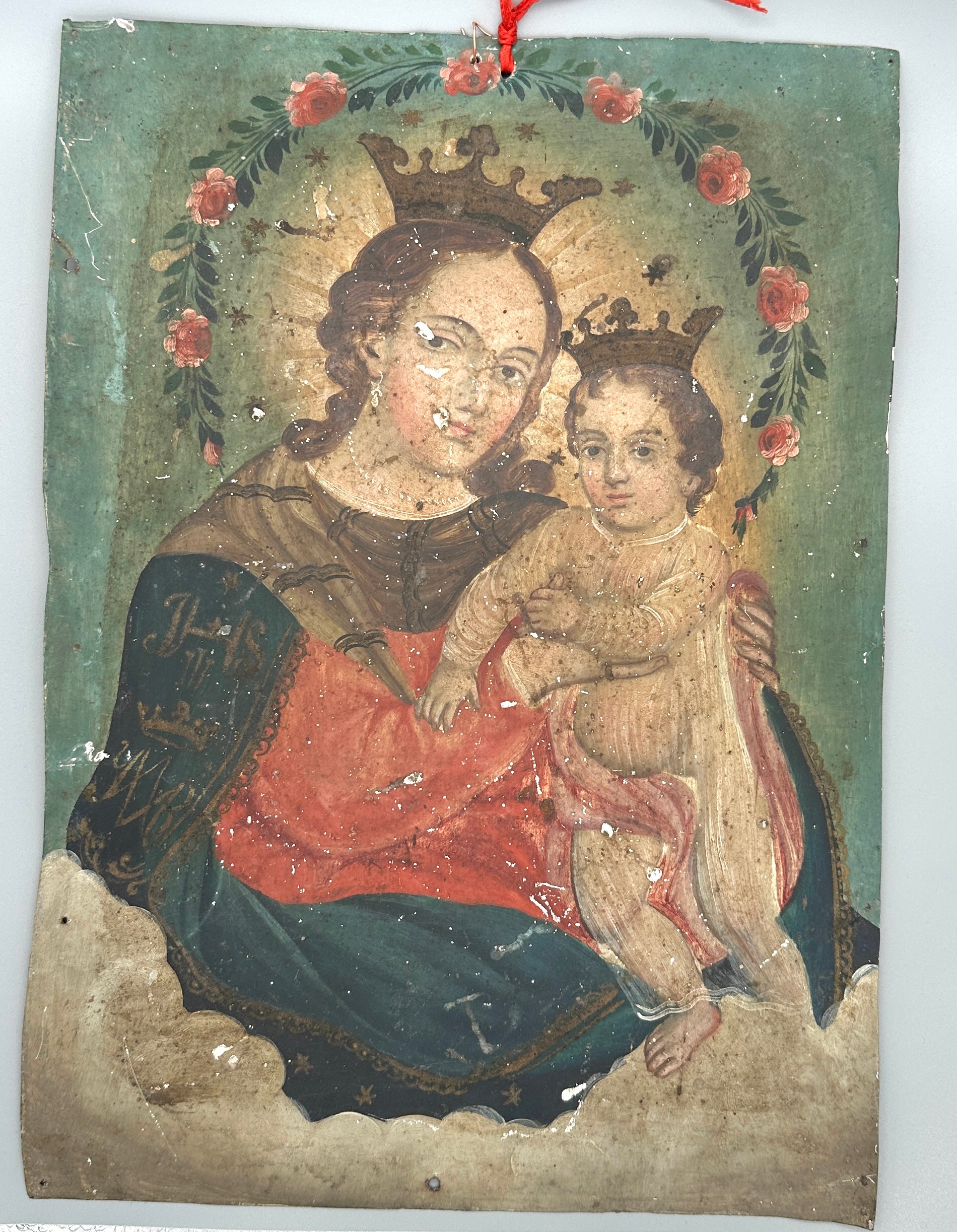 Antique Mexican Retablo Madonna & Child