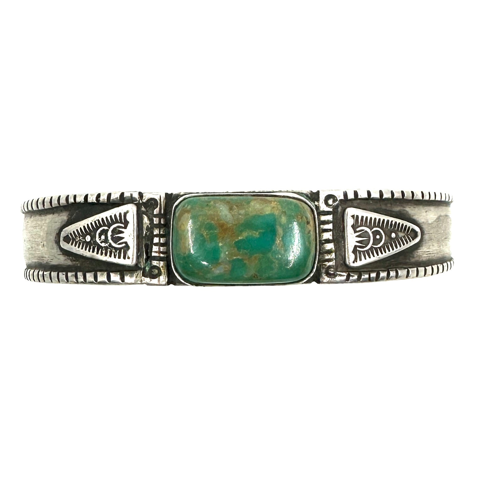 Rio Sterling Silver Tufa Cast Stacker Bracelet with Green Turquoise