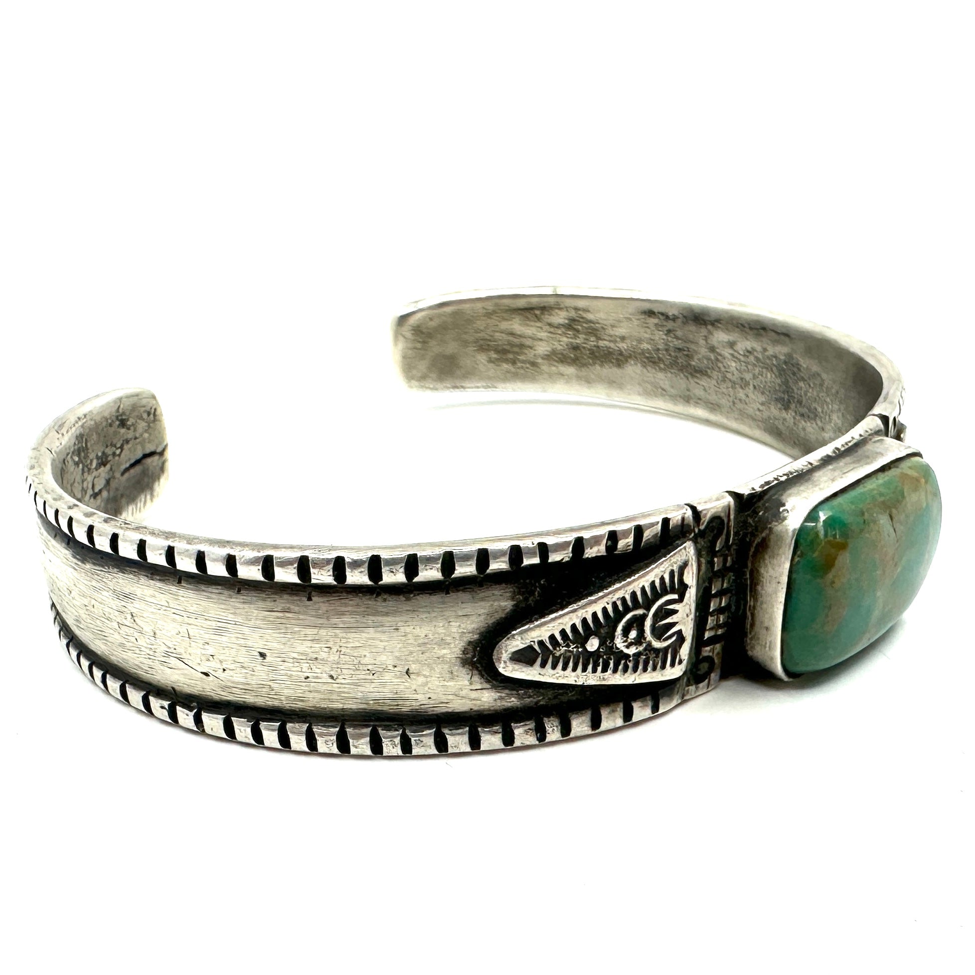 Rio Sterling Silver Tufa Cast Stacker Bracelet with Green Turquoise