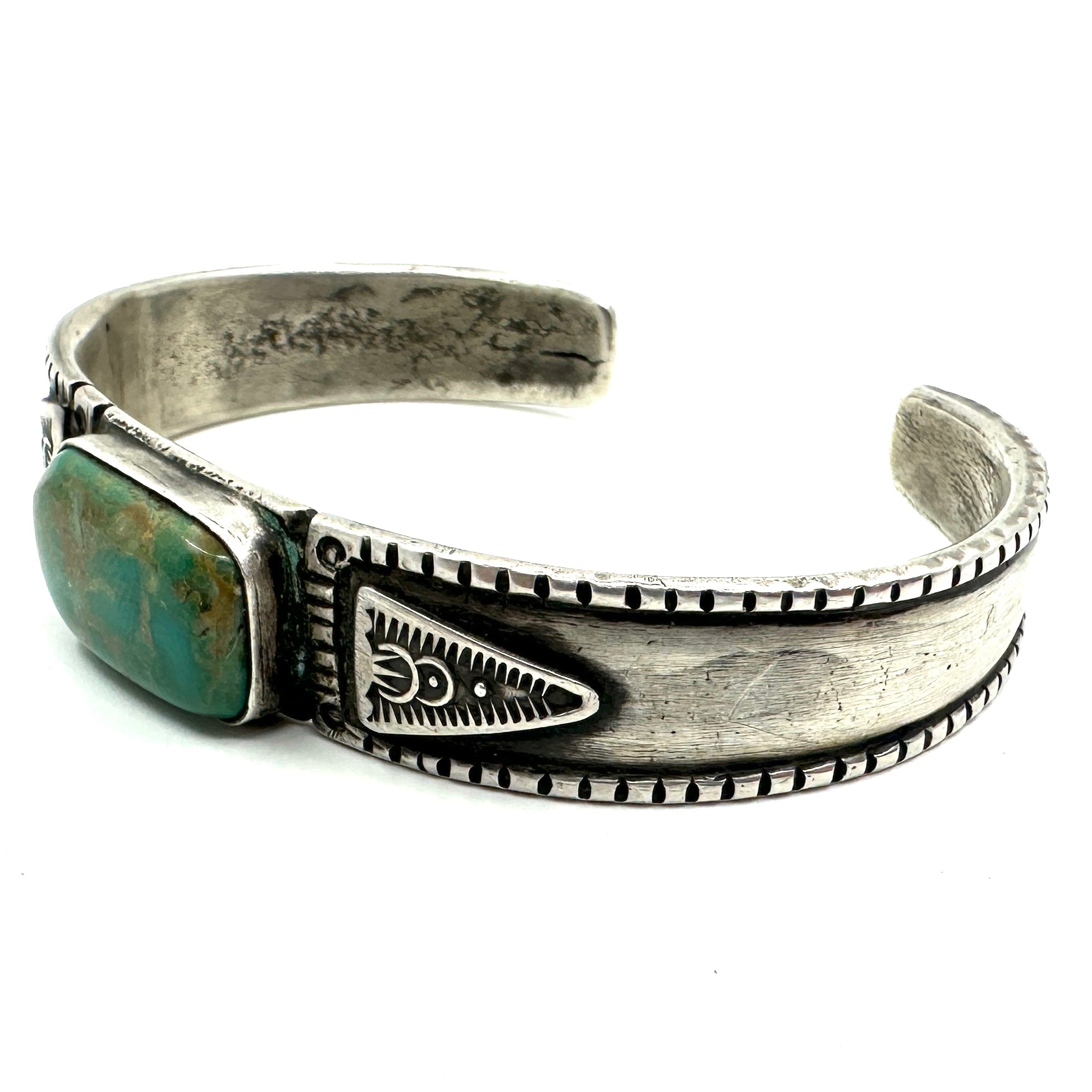 Rio Sterling Silver Tufa Cast Stacker Bracelet with Green Turquoise
