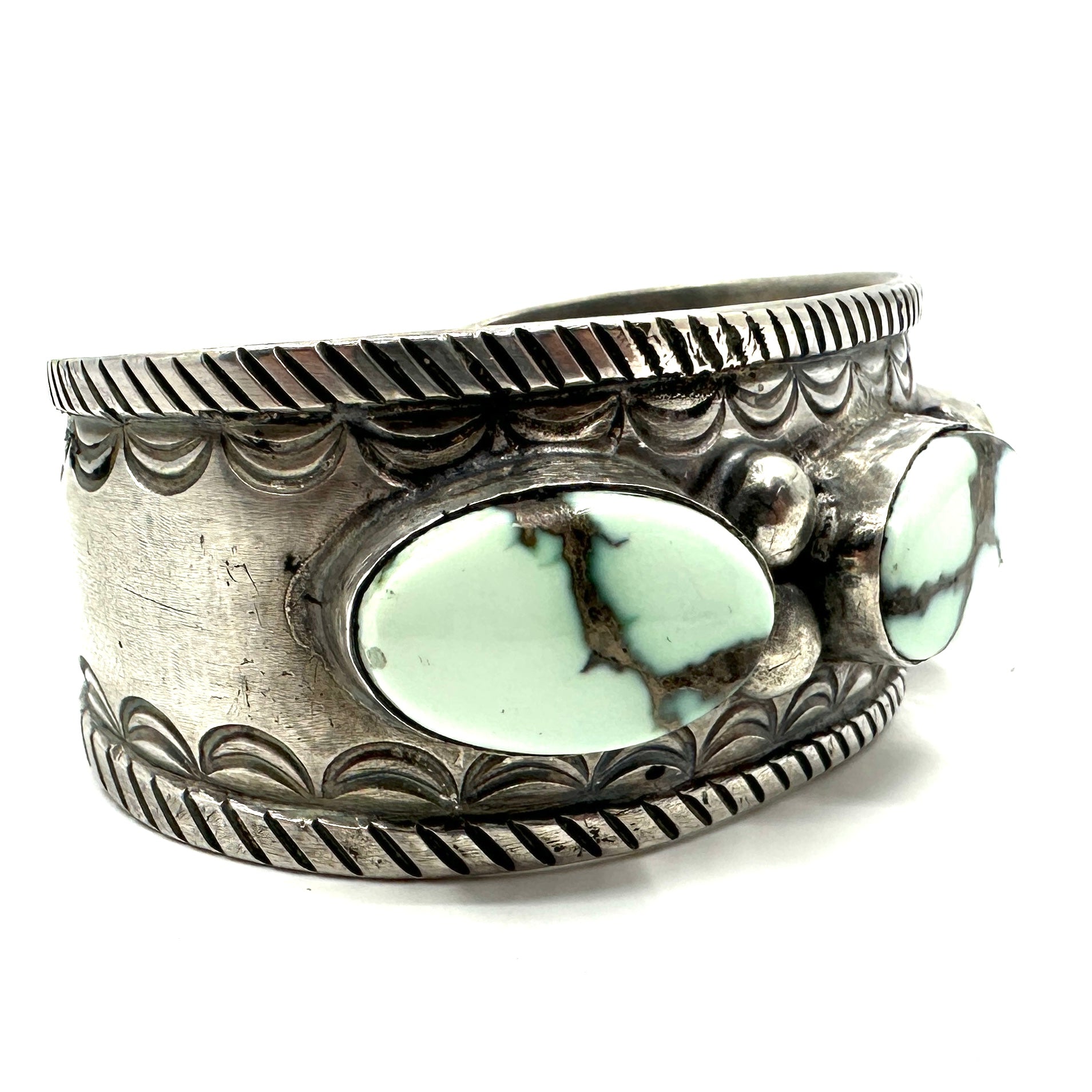 Rio Sterling Silver Tufa Cast Bracelet with Three Large Cabs of Damele