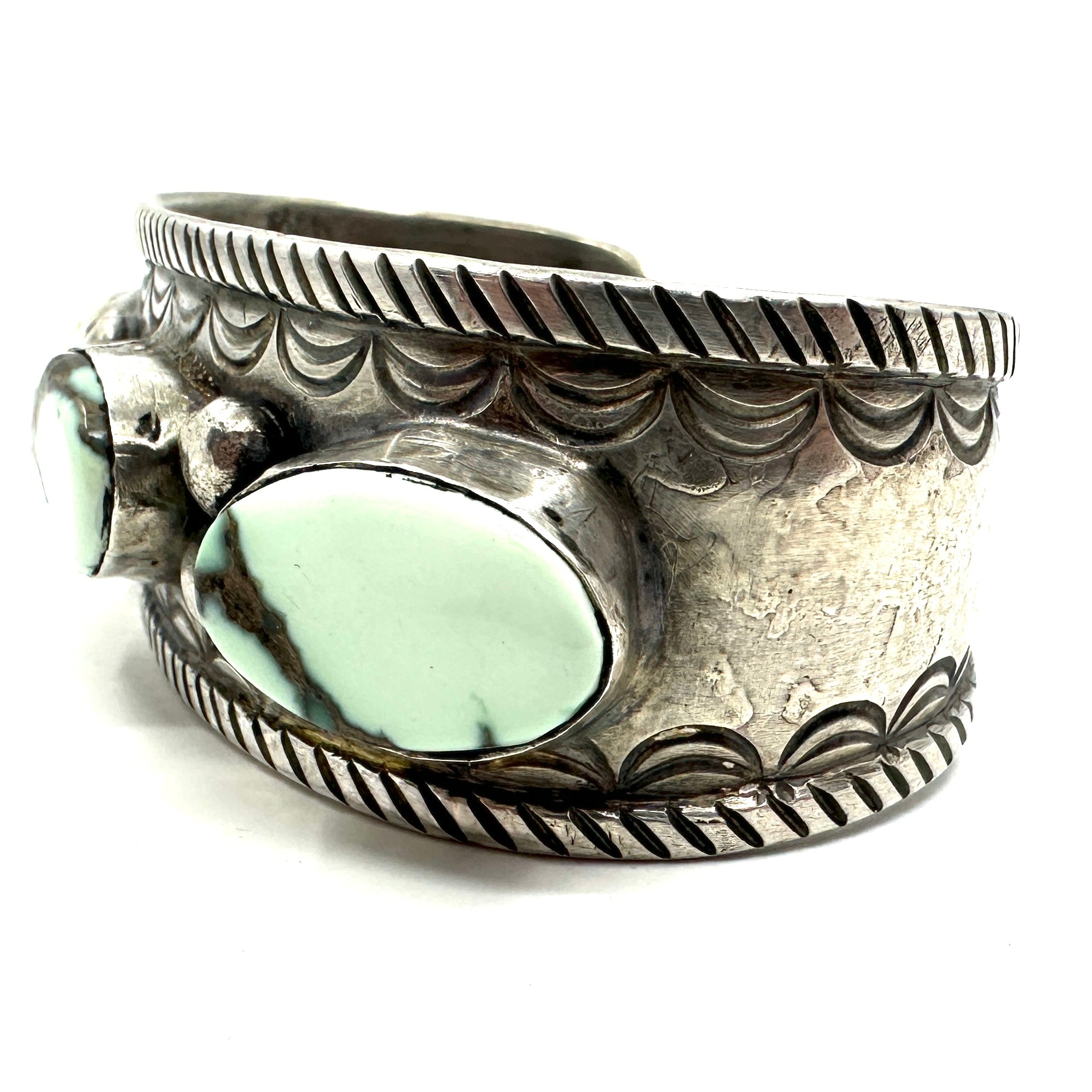 Rio Sterling Silver Tufa Cast Bracelet with Three Large Cabs of Damele