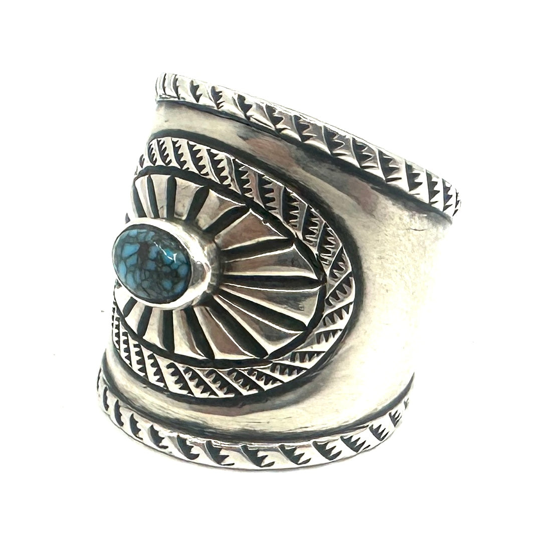 Troy Oviedo Coin Silver Tufa Cast Ring with Godber Burnham Turquoise