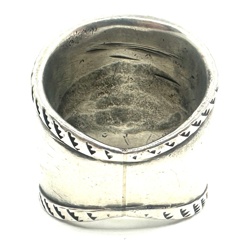 Troy Oviedo Coin Silver Tufa Cast Ring with Godber Burnham Turquoise