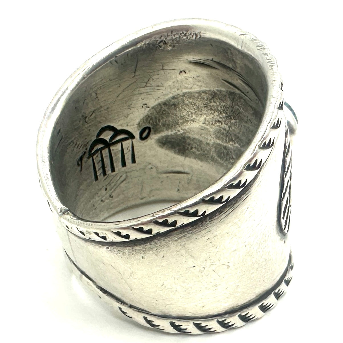 Troy Oviedo Coin Silver Tufa Cast Ring with Godber Burnham Turquoise