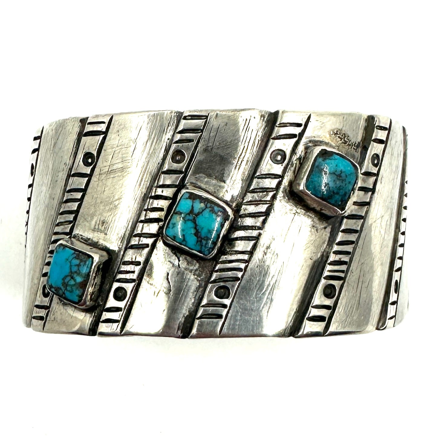 Rio Sterling Silver Cuff with Three Square Turquoise Stones