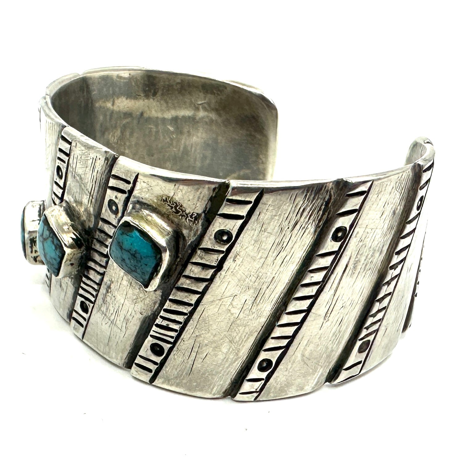 Rio Sterling Silver Cuff with Three Square Turquoise Stones