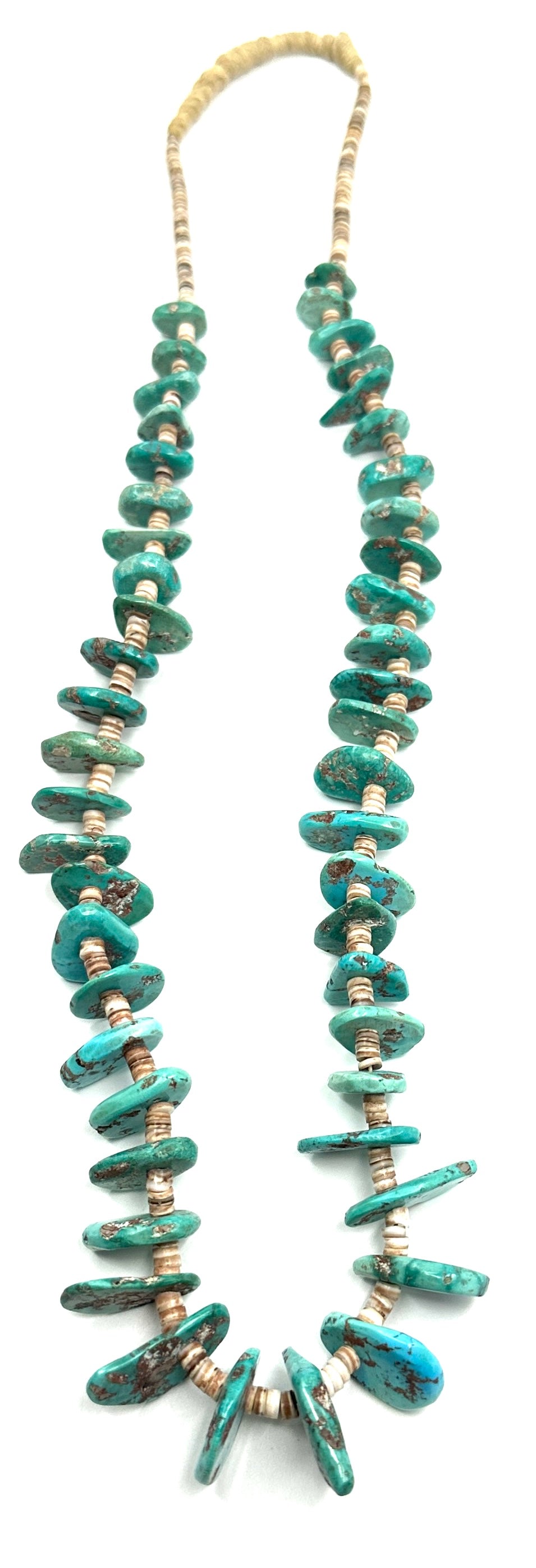 Vintage Heishi Shell and Turquoise Tab Necklace