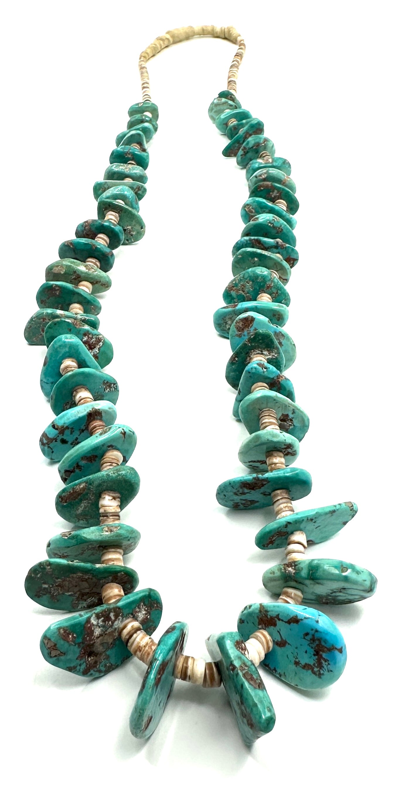 Vintage Heishi Shell and Turquoise Tab Necklace