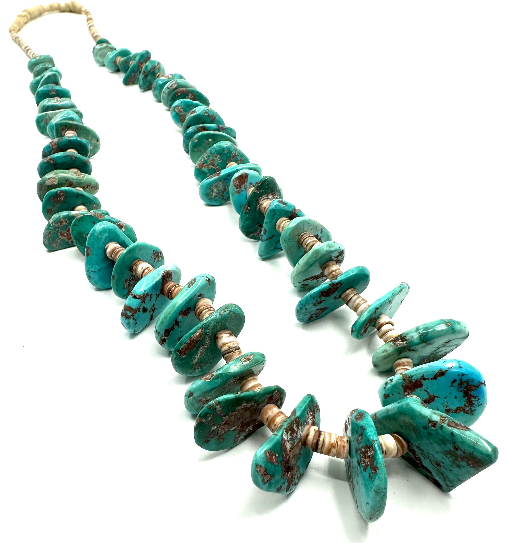 Vintage Heishi Shell and Turquoise Tab Necklace