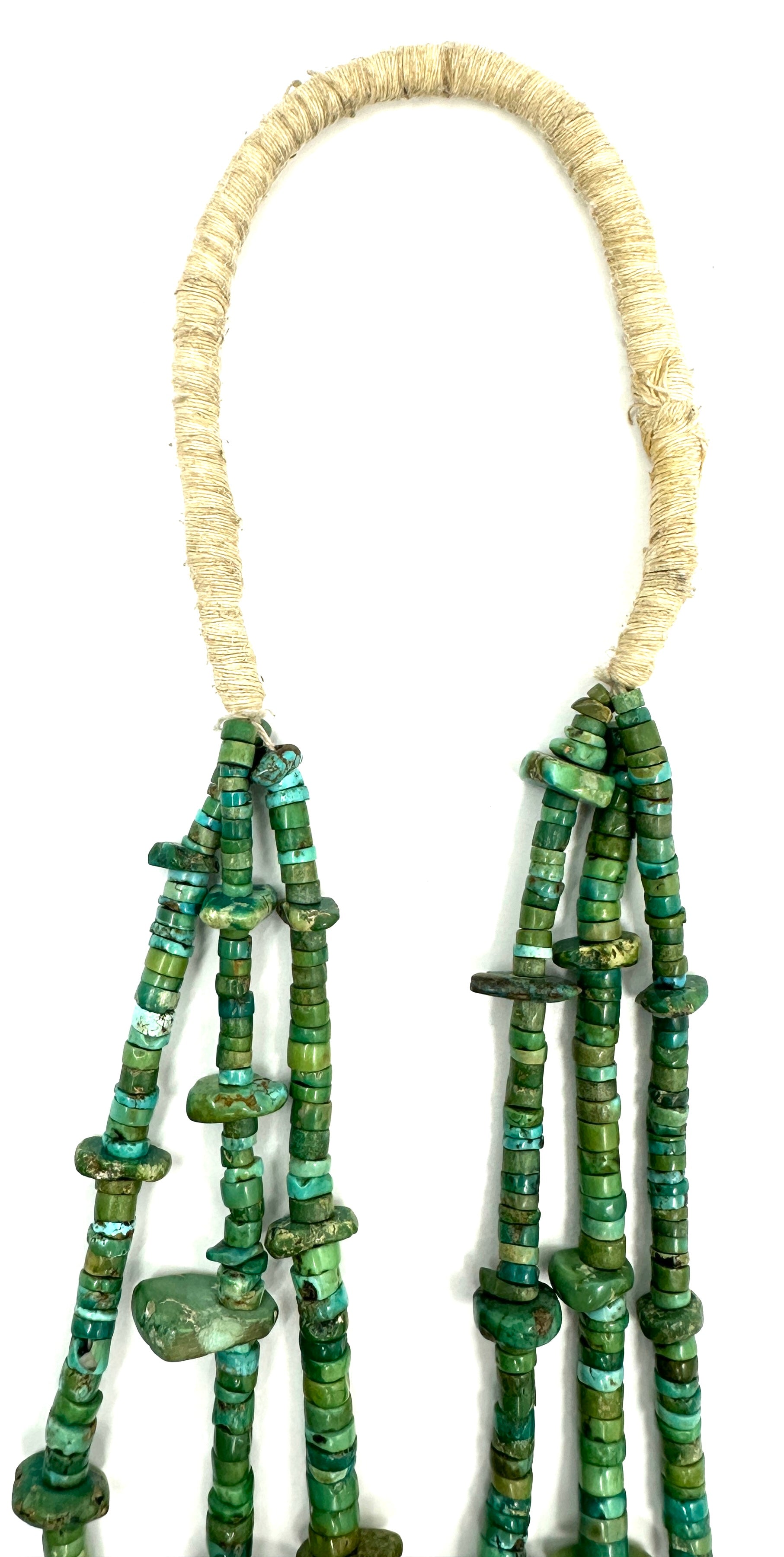 Vintage 3-Strand Turquoise Tab Necklace with Greasy Green Heishi Beads